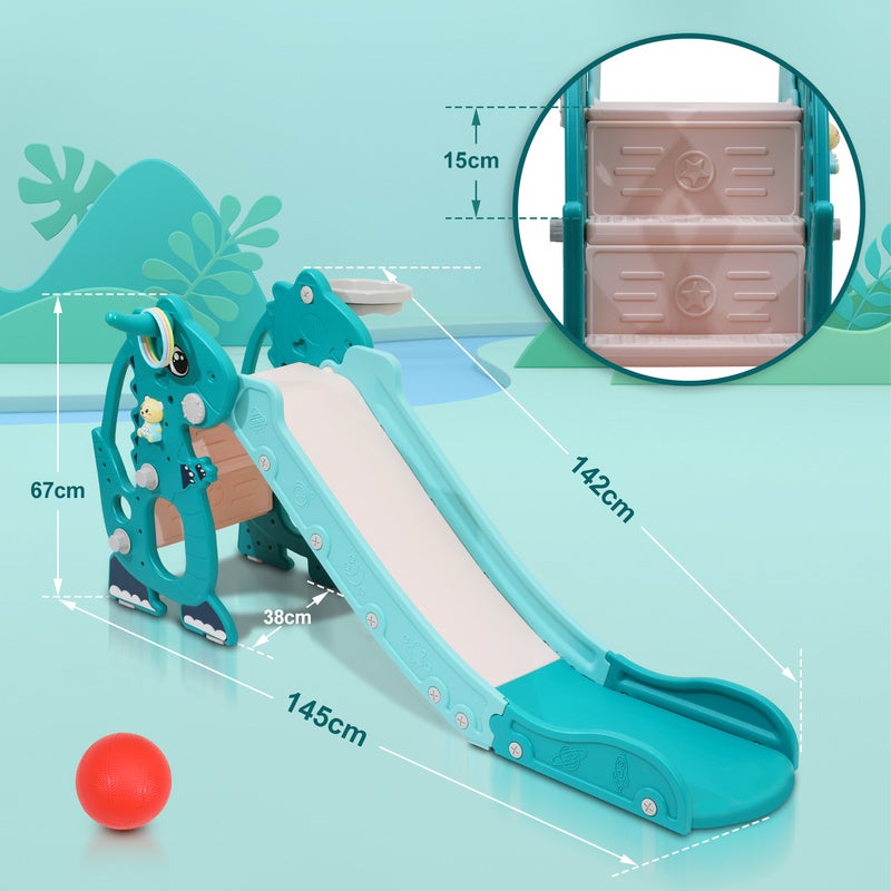 Toboggan pour enfants 4 en 1 Aire de jeux pliable avec panier de basket Anneau de lancer Apprentissage de l'anglais vert - 2