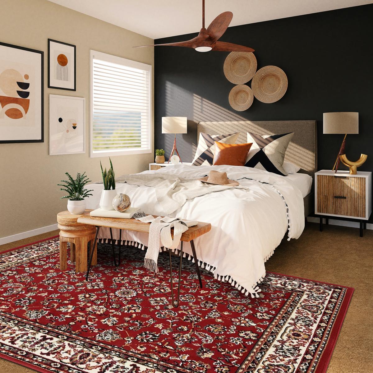 Tapis oriental 140x200 rectangle rouge tissé motif ancestral LYN1 NOMED - 5