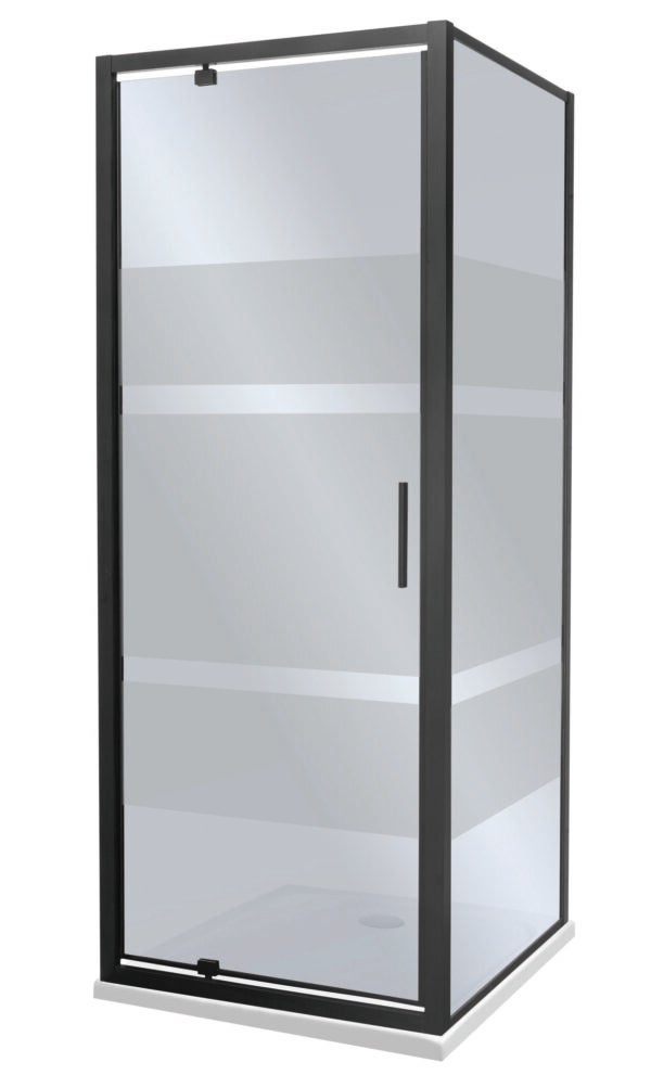 Kabina prysznicowa z brodzikiem SLIM Tomar 90 szkło grafitowe z matowymi pasami profile czarne KERRA
