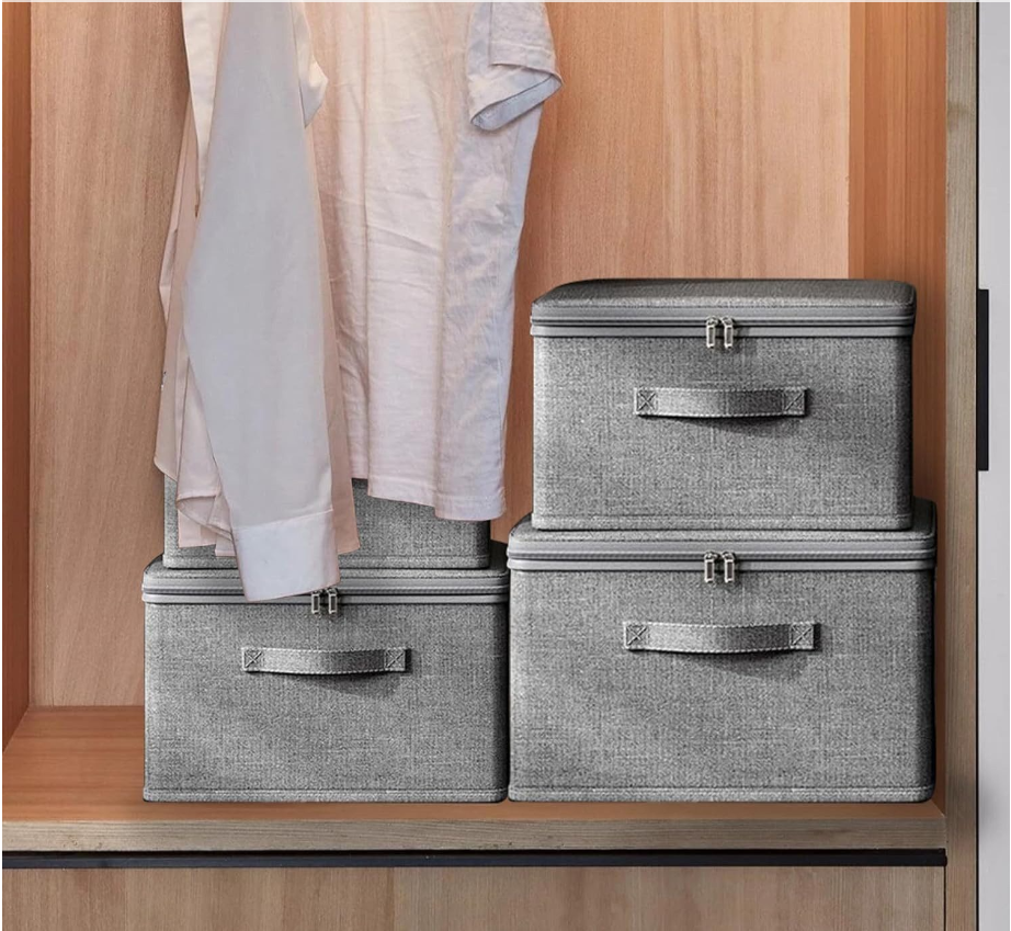 4PCS Boîte de rangement, grande boîte à vêtements 40 x 30 x 21 cm, boîte en tissu pliable avec couvercle - 8