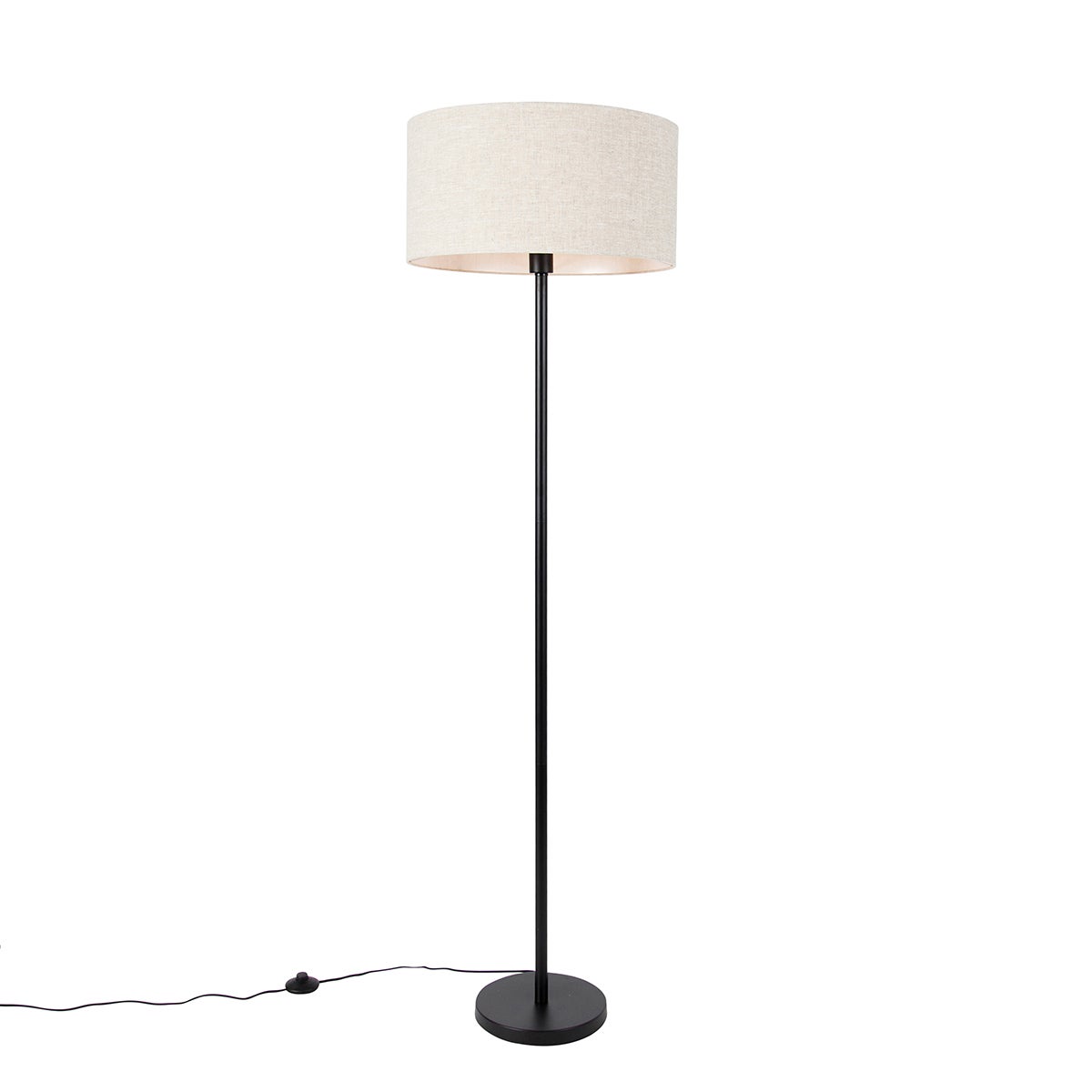 Lampa stojąca czarna z abażurem w kolorze jasnoszarym 50 cm - Simplo