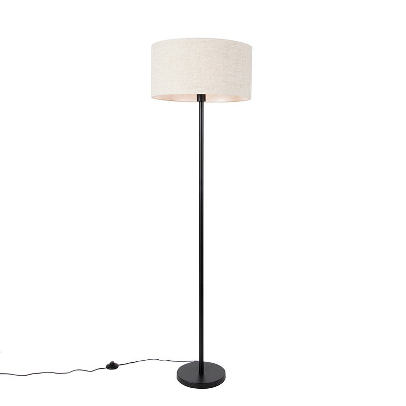 Lampa stojąca czarna z abażurem w kolorze jasnoszarym 50 cm - Simplo