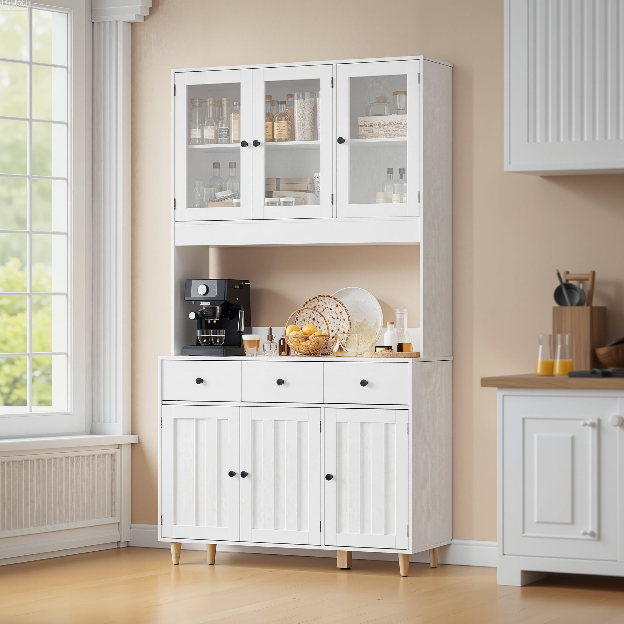Buffet De Cuisine Blanc Buffet Haut avec 3 Tiroirs et 6 Portes - 6