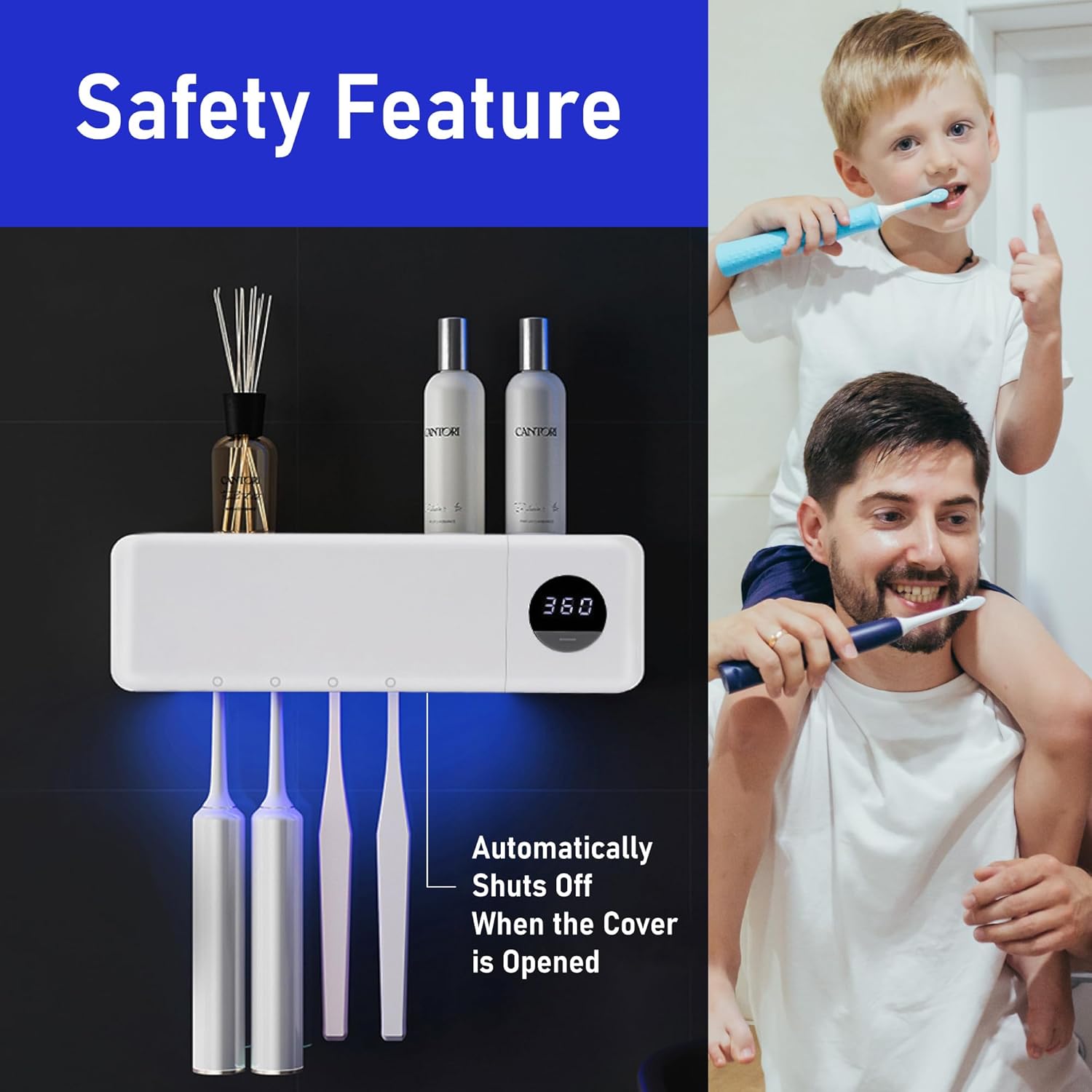 Stérilisateur de brosse à dents UV - Brosse à dents rechargeable intelligente avec fonction de séchage à la lumière et à l'air - 6