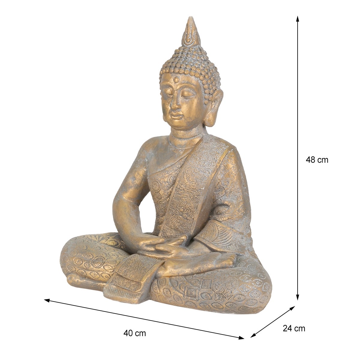 Statue Bouddha Jardin Décoration Intérieur Extérieur Feng Shui En Pierre 48 Cm - 5
