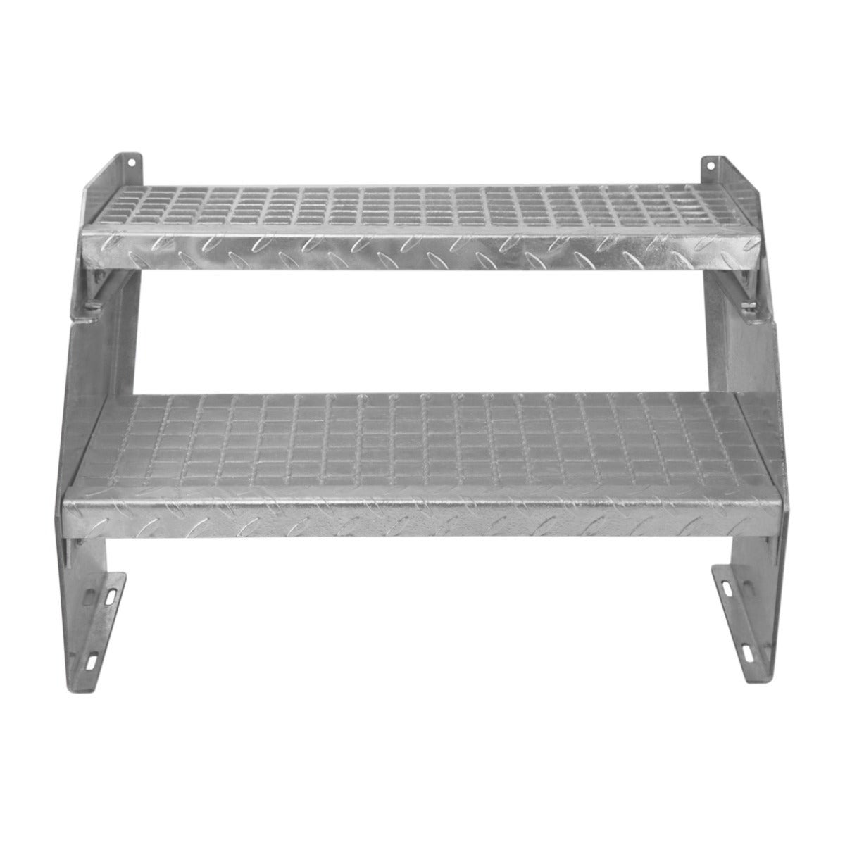 Scala in metallo a 2 livelli regolabile in altezza 60 cm di larghezza Acciaio zincato argento 2 gradini regolabili - 3