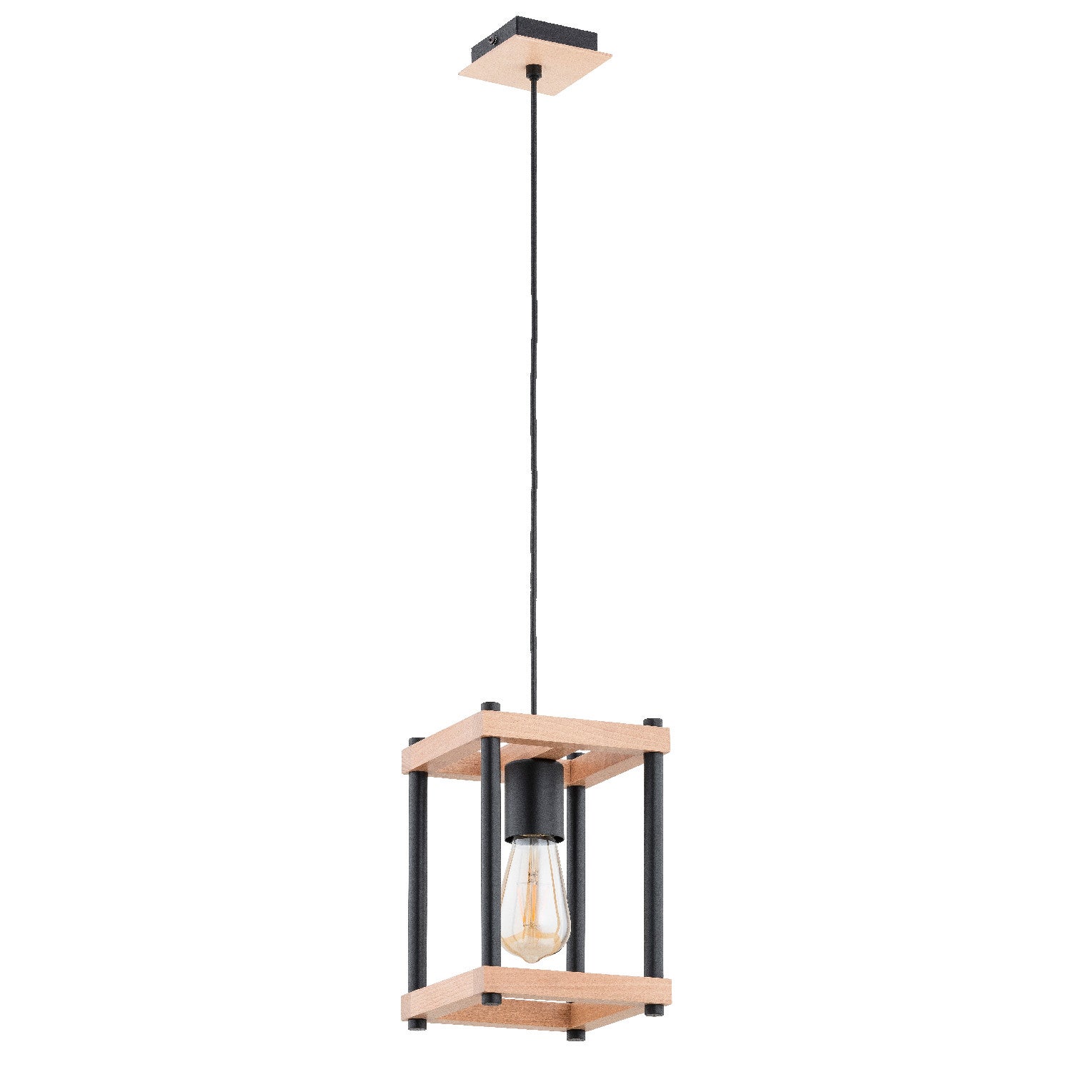 Lampa wisząca Daso jasne drewno-czarna 1xE27x15W wym: 90 x 17 x 17 cm metal Alfa