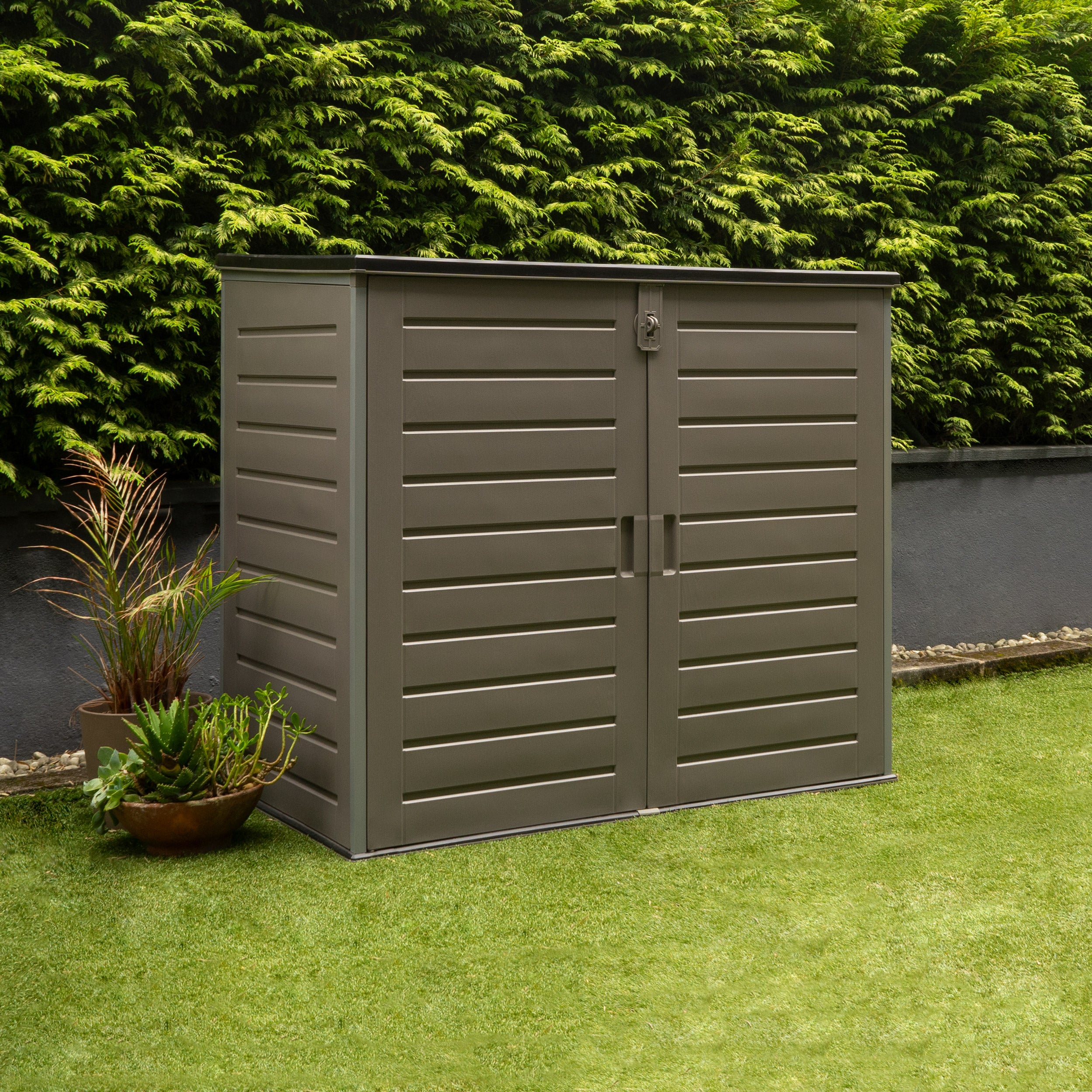 Armario Exterior Resina 1170 L – 140x82x124cm – Suelo Incluido – Puerta Doble y Tapa Abatible - 7