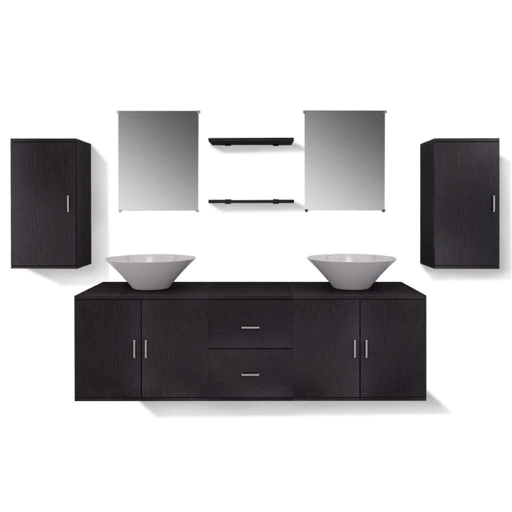 Mobilier de salle de bain avec lavabo 9 pcs Noir - 5