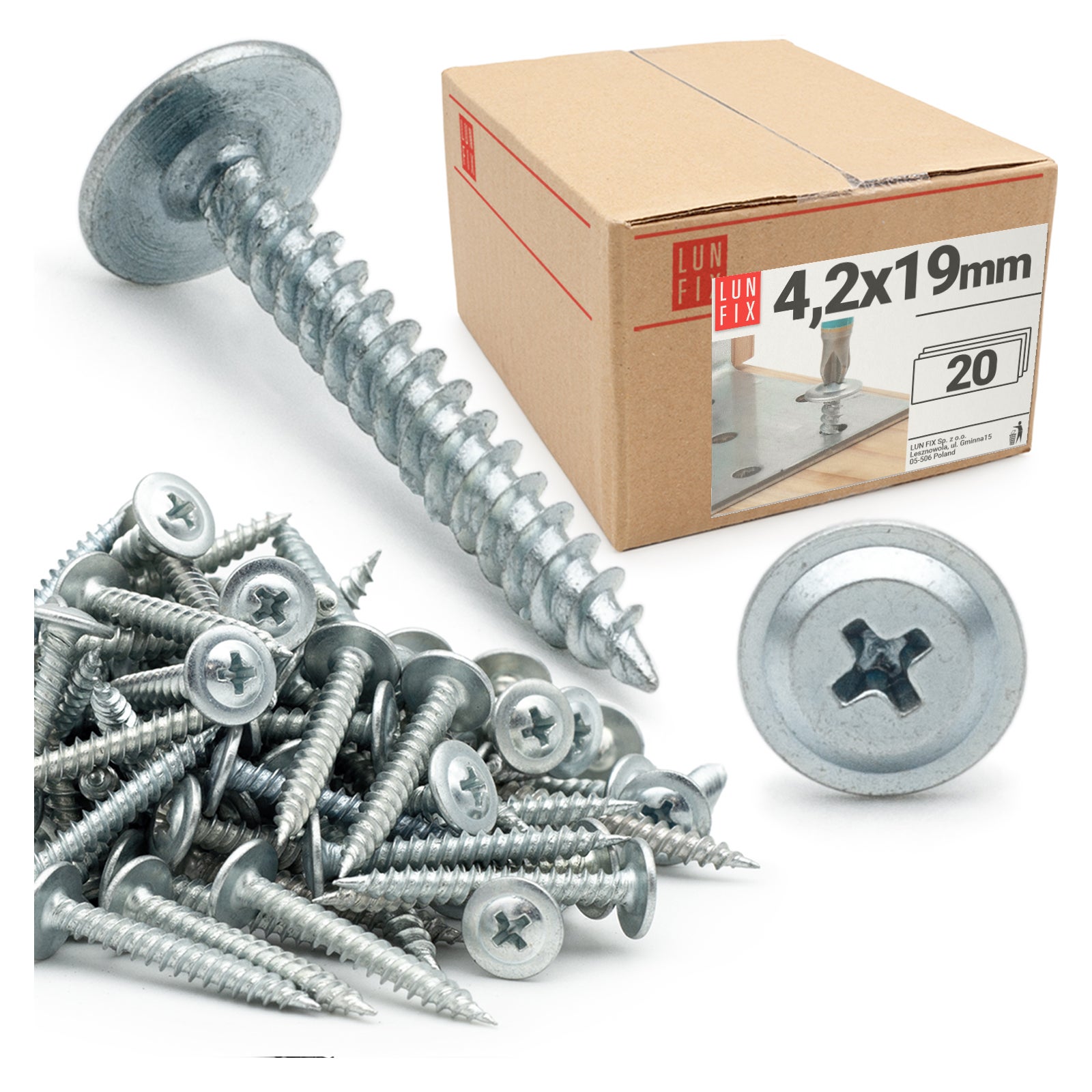 Wkręty do metalu z łbem podkładkowym 4,2x19mm 20szt.