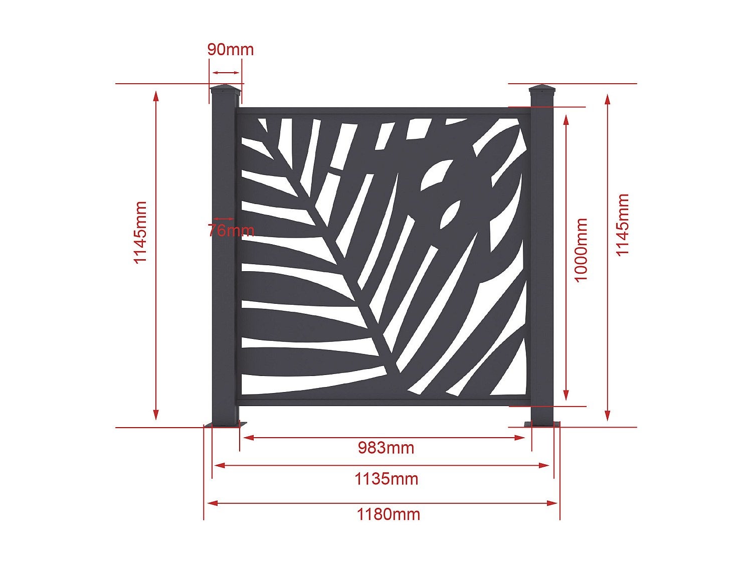 Clôture à poser en aluminium à motif tropical en découpe laser - Kit de départ - H114 x L118 cm - Anthracite - TOGIRO - 6