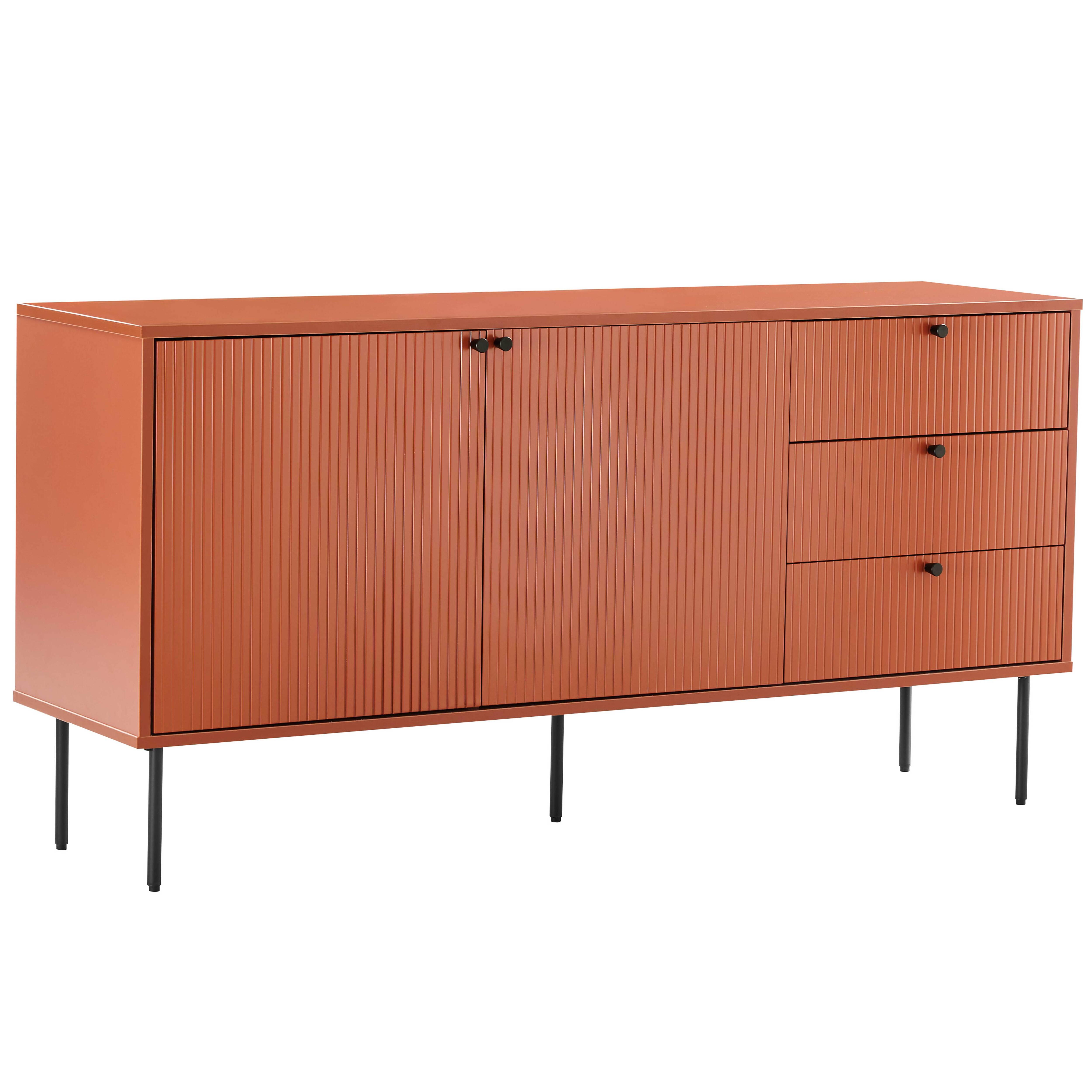 Buffet 2 portes et 3 tiroirs décor mélaminé 150 cm orange - 2