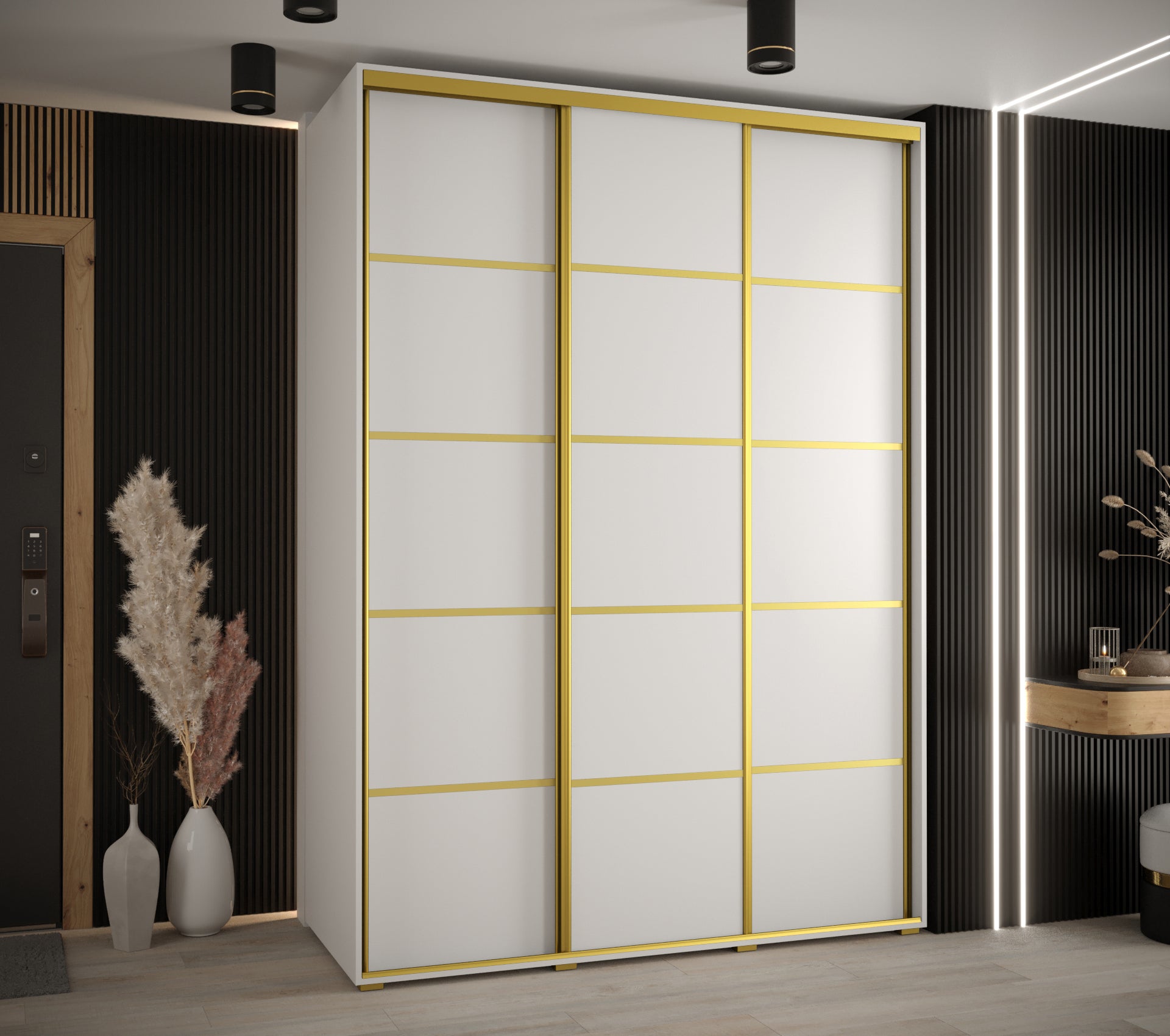 Szafa przesuwna wysoka Davos 4 170 x 60 x 235,2 cm biały + biały + u. złoty - Abiks Meble - 2