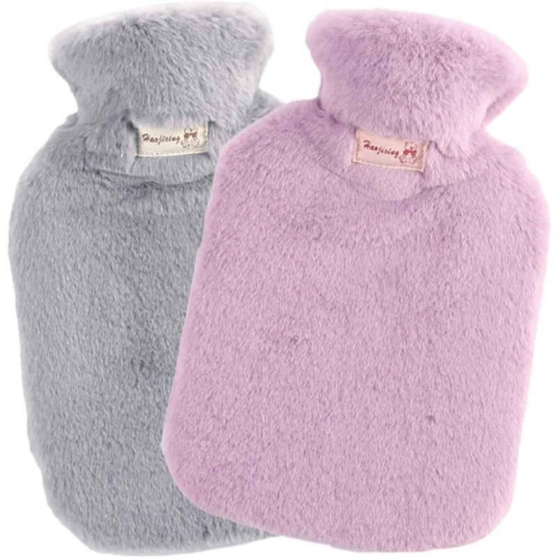 Termofor z Pokrowcem, 2 Sztuki 2L Termofor z Zdejmowanym Pokrowcem Premium Miękki Polarowy Przynosi Ulgę