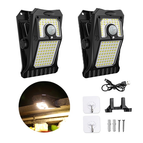 Zewnętrzna lampa solarna z ciepłym światłem, wodoodporna, z czujnikiem ruchu, kinkiet USB, ciepłe światło, 2 sztuki