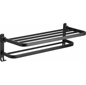 Etagère D'angle De Salle De Bain En Aluminium Noir/argent Avec Barre à