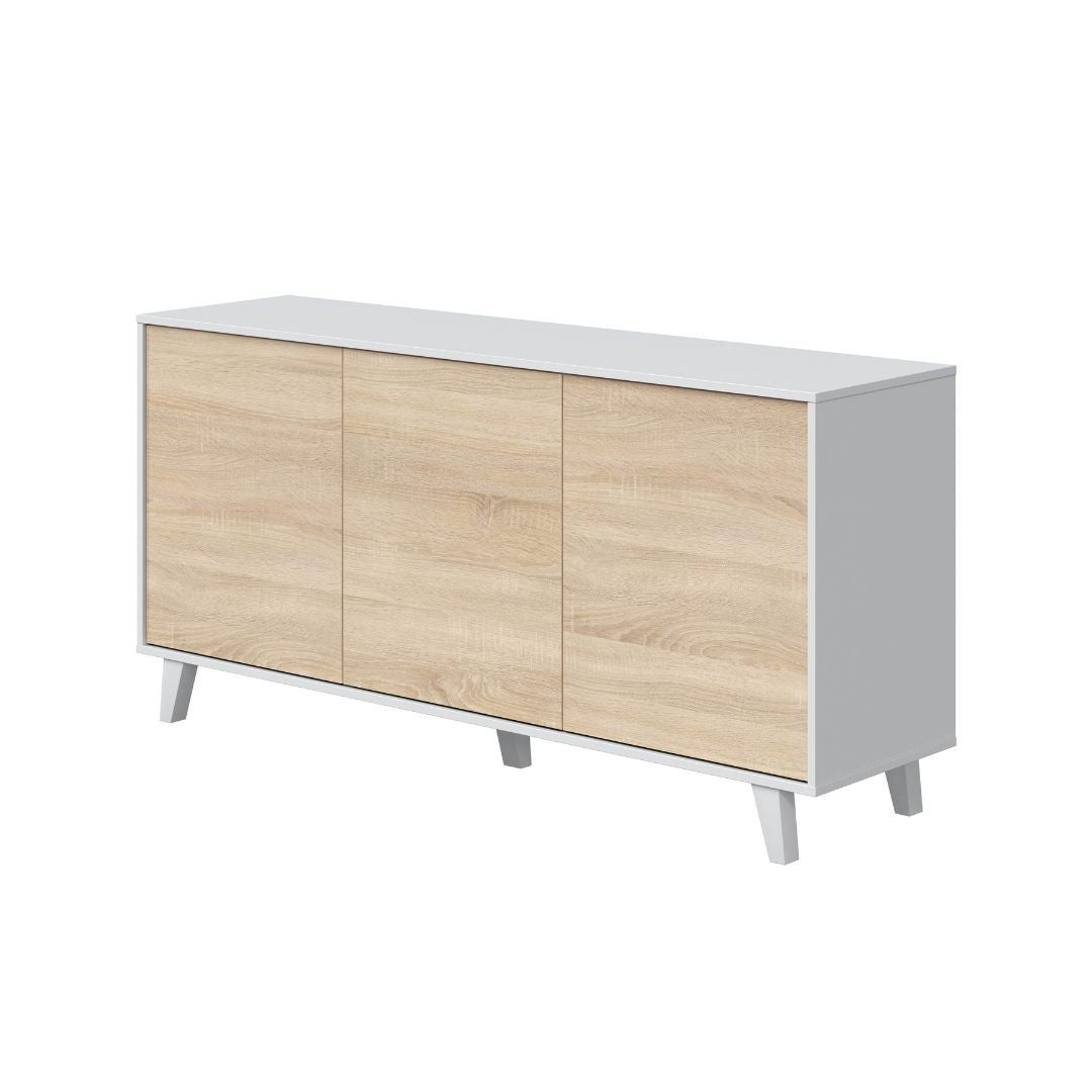 Buffet scandinave ABBY 3 portes L154cm - Blanc / Bois - 4