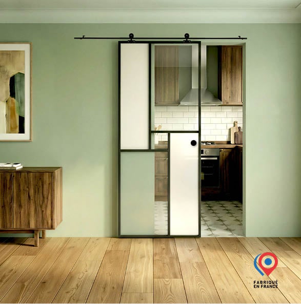 Kit Porte coulissante en verre + Rail coulissant - MINIMO - H. 204 x L.83 cm - Fabrication Française AURYS NORMANDIE