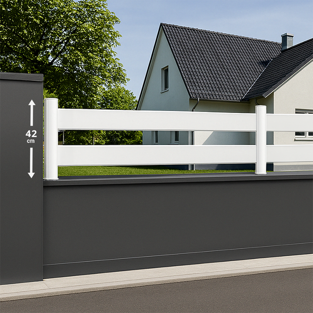 Module de clôture PVC blanc ajouré H 42 x L 150 cm 2 lisses horizontales