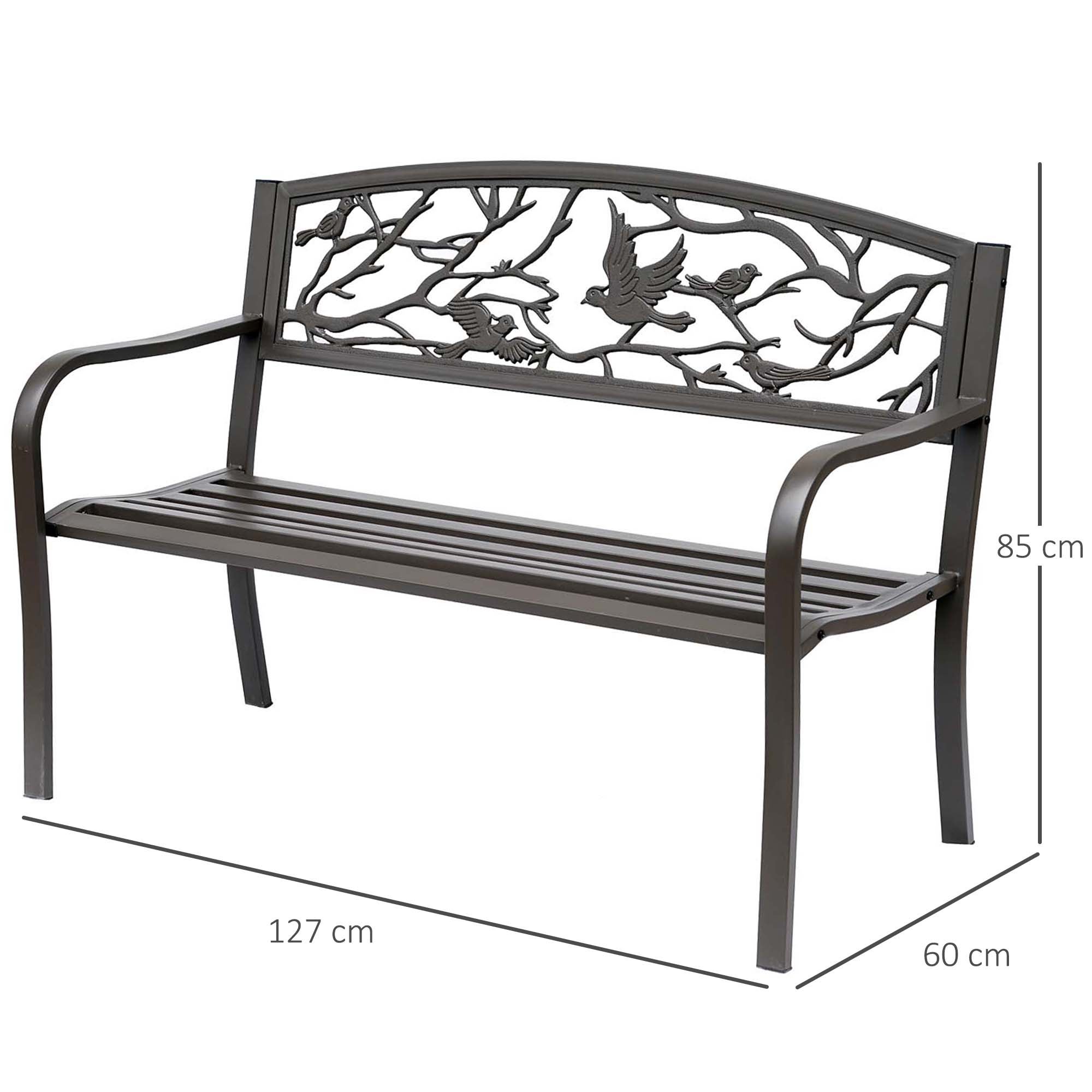 Banco de Exterior Outsunny Aço e Ferro Fundido Marrom escuro 127x60x85 cm - 3