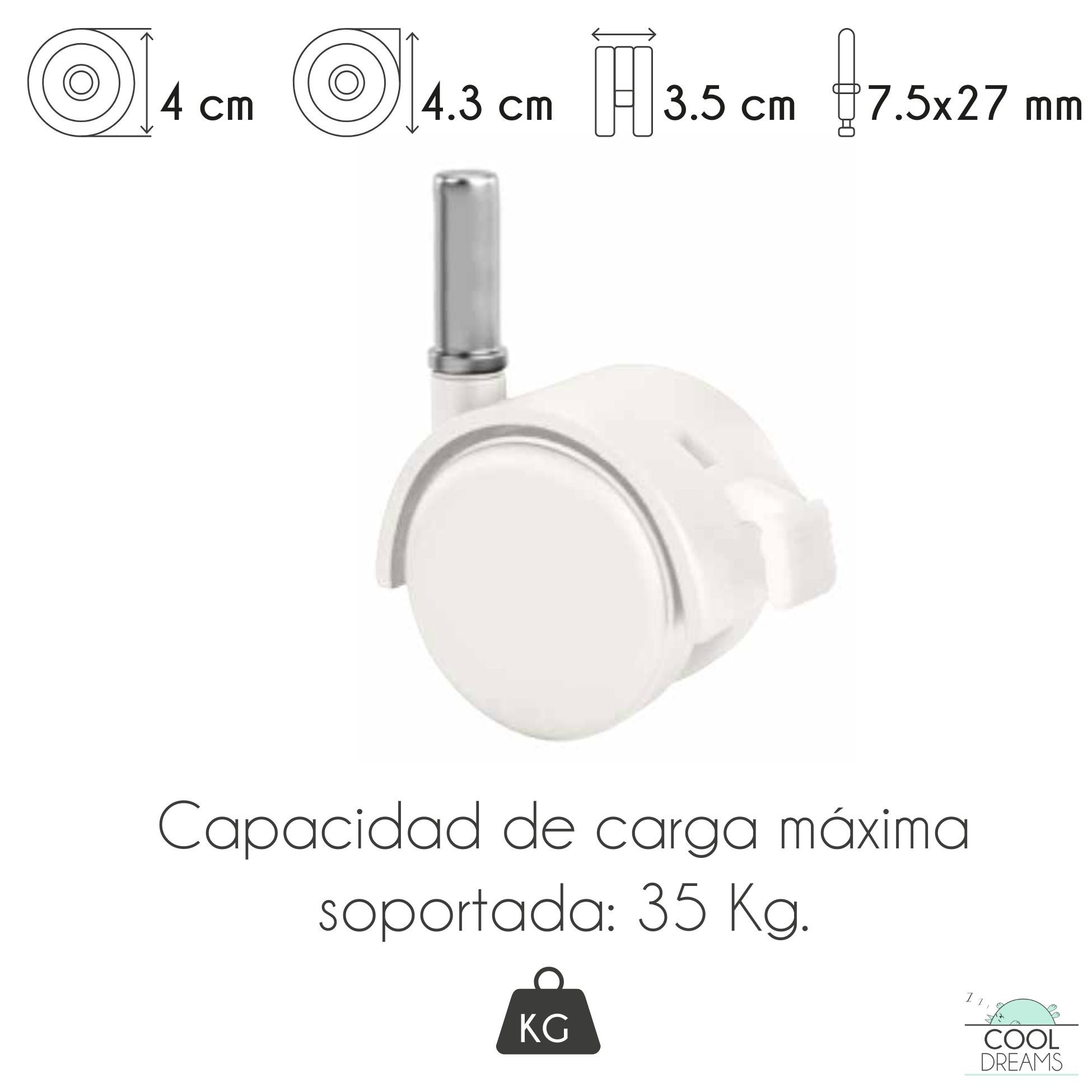 4 Ruote Per Culle Con Freno - Nylon, Doppia Ruota, Carico 120kg, Attacco M8x38mm, Silent - Foto 10