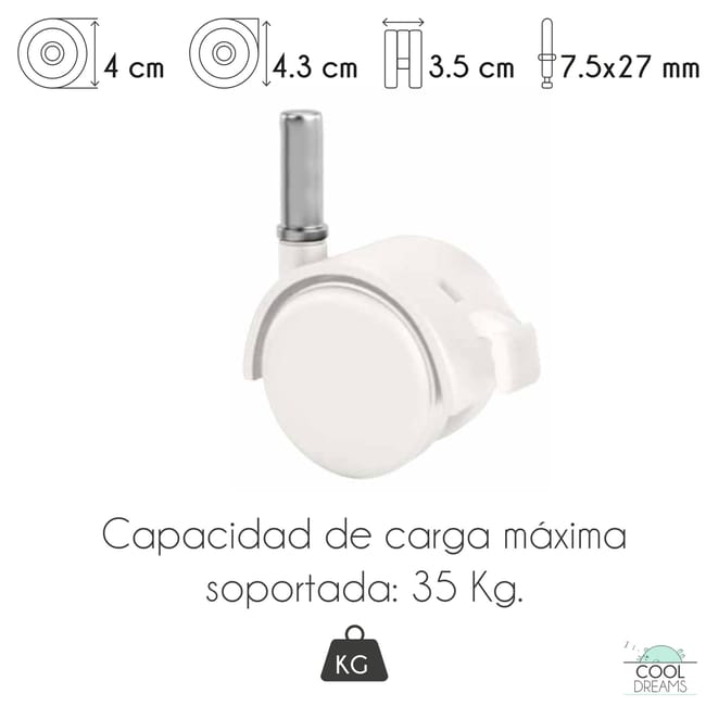 4 Ruote Per Culle Con Freno - Nylon, Doppia Ruota, Carico 120kg, Attacco M8x38mm, Silent - Foto 10