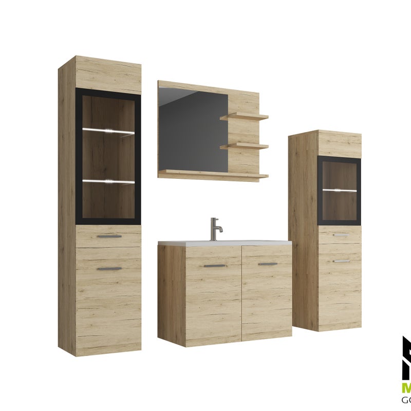 Meble łazienkowe dąb san remo z LED-MARIT I