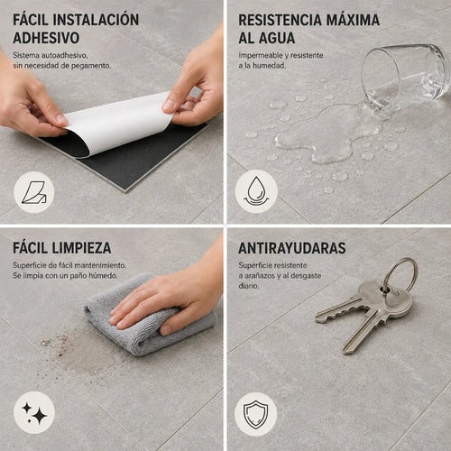 Arquiservi® - Piso Vinílico Autoadesivo em PVC Cinza Pedra 20 m² - Para residências e empresas | Impermeável | Fácil Instalação | 2 mm - 8
