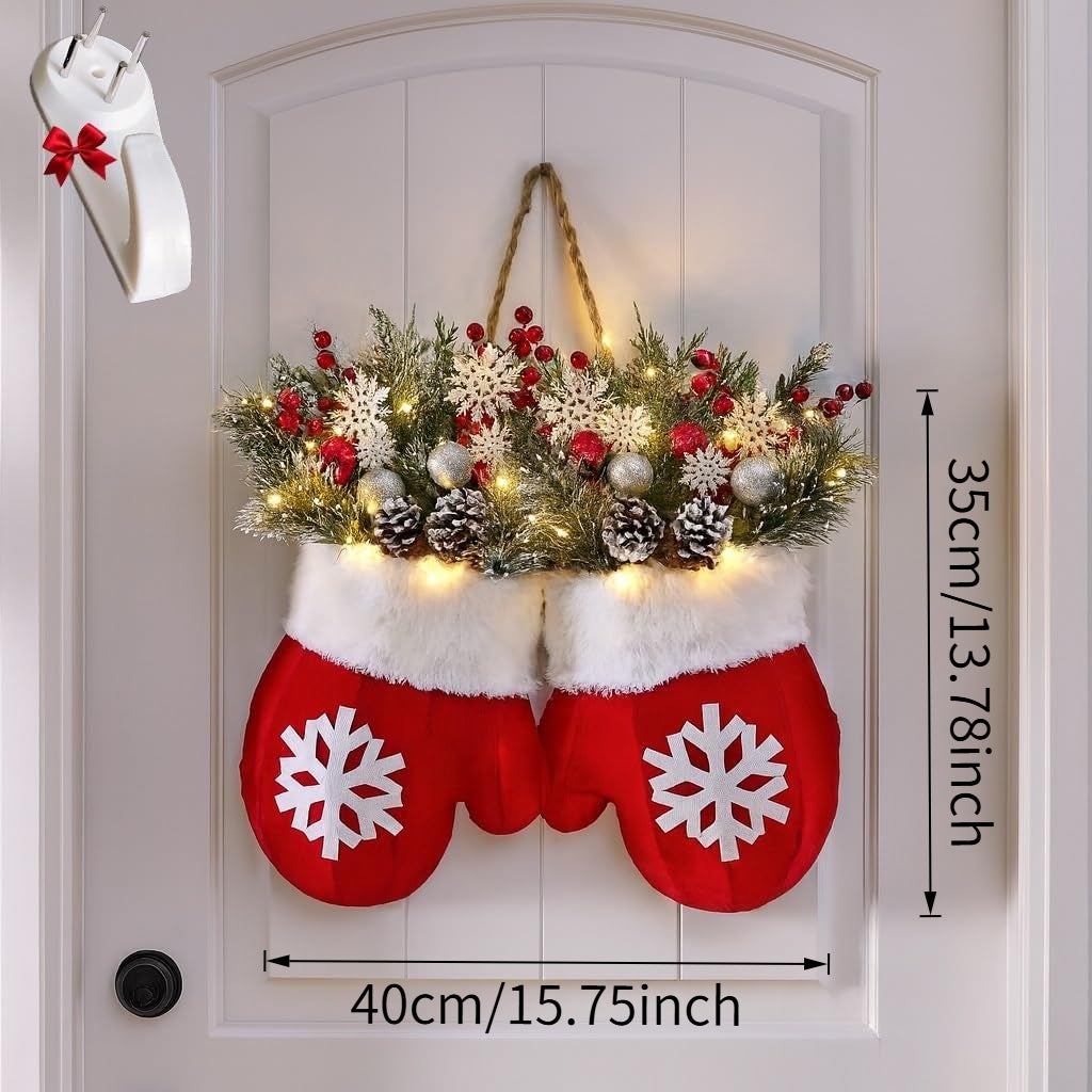 Grinalda de Natal cintilante com 120 luzes LED, grinalda artificial para porta de entrada, bolas de Natal penduradas para decoração de parede - 6