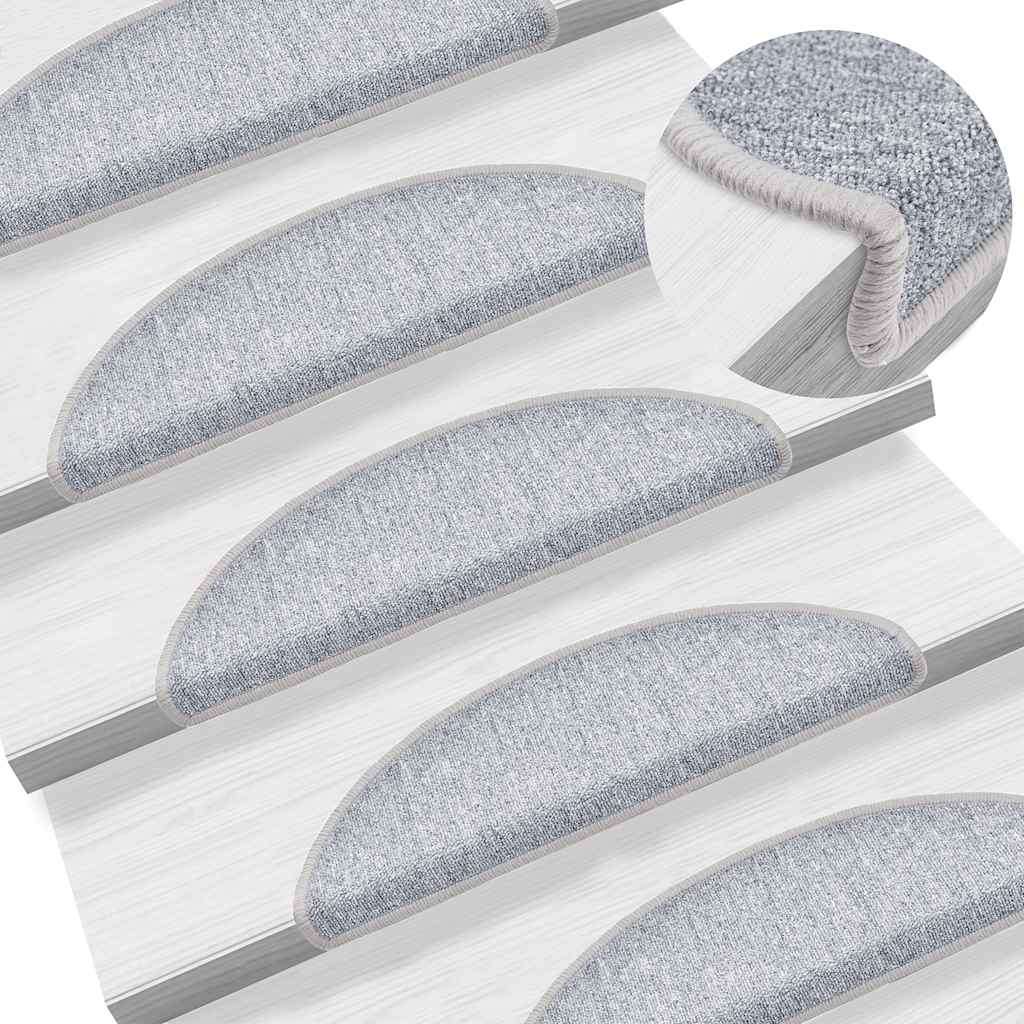 vidaXL Tapis d'escalier 30 pièces 56 x 17 x 3 cm Gris clair Demi-rond - 6
