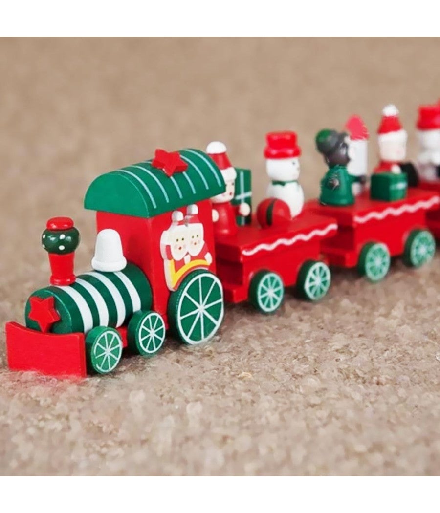 Set Di 3 Trenini Di Natale In Legno – 4 Sezioni Ciascuno, Decorazione Da Tavolo Con Motivi Fiocco Di Neve, Stile Vintage