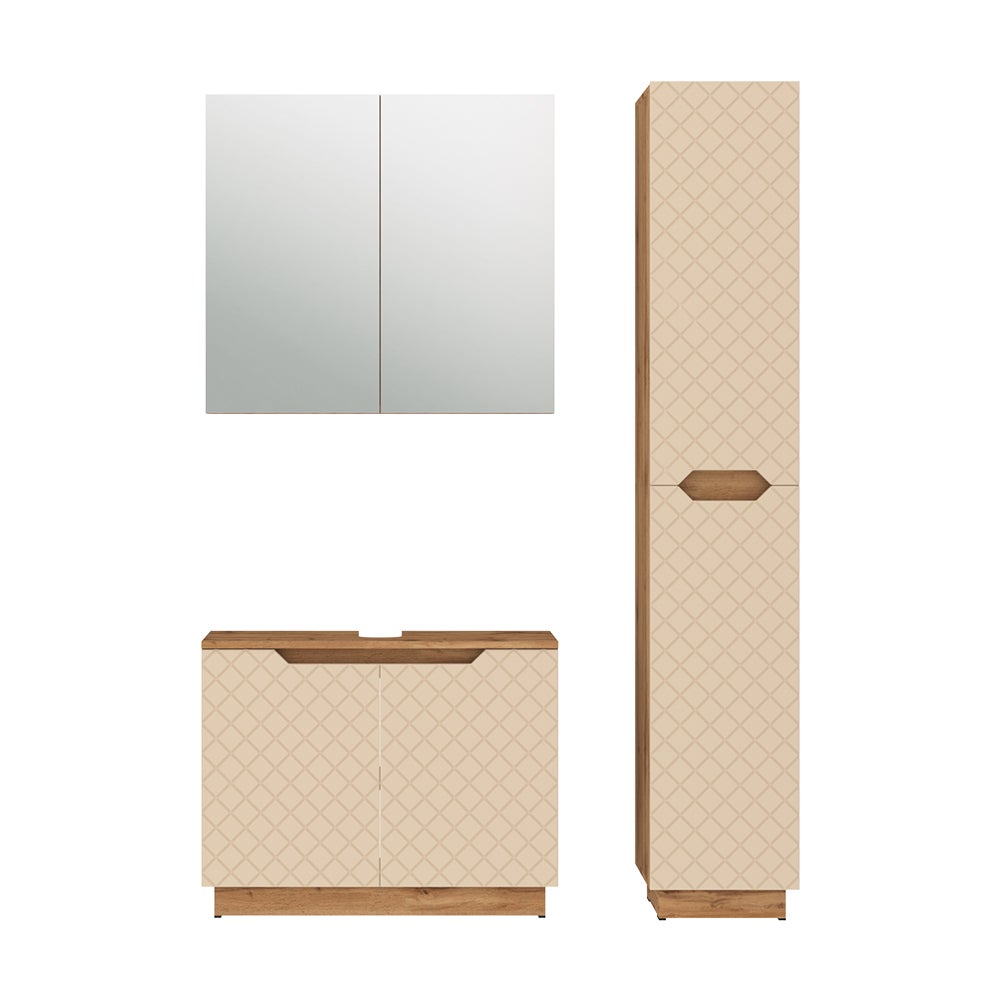 Vicco Zestaw mebli łazienkowych Lotta, Dąb/kaszmir ze strukturą płytek, 3 części