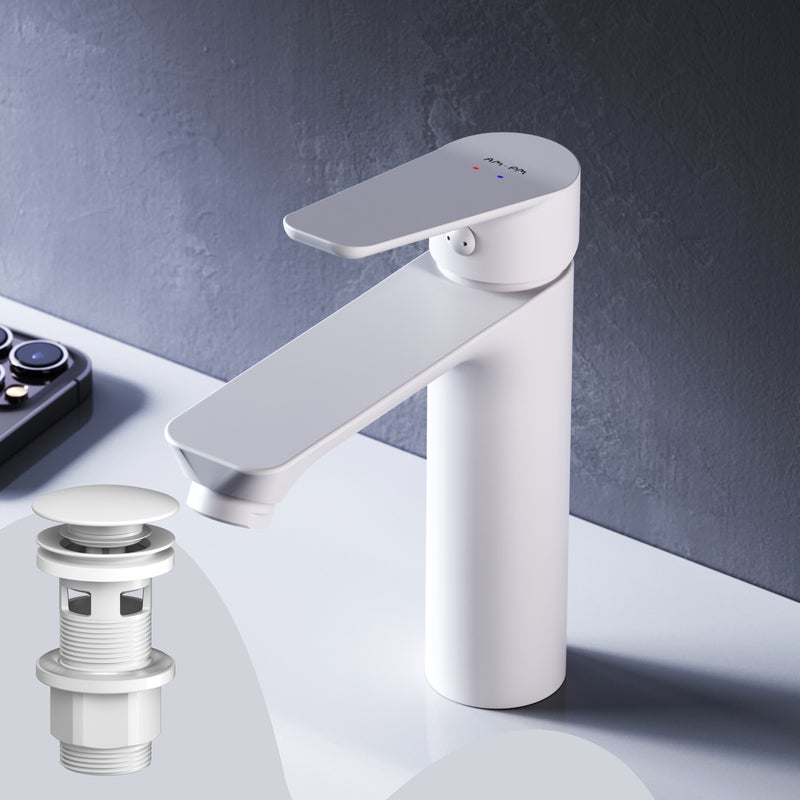 Bateria umywalkowa z wyciąganym odpływem, biała, rozmiar S, FTA82133 AM.PM