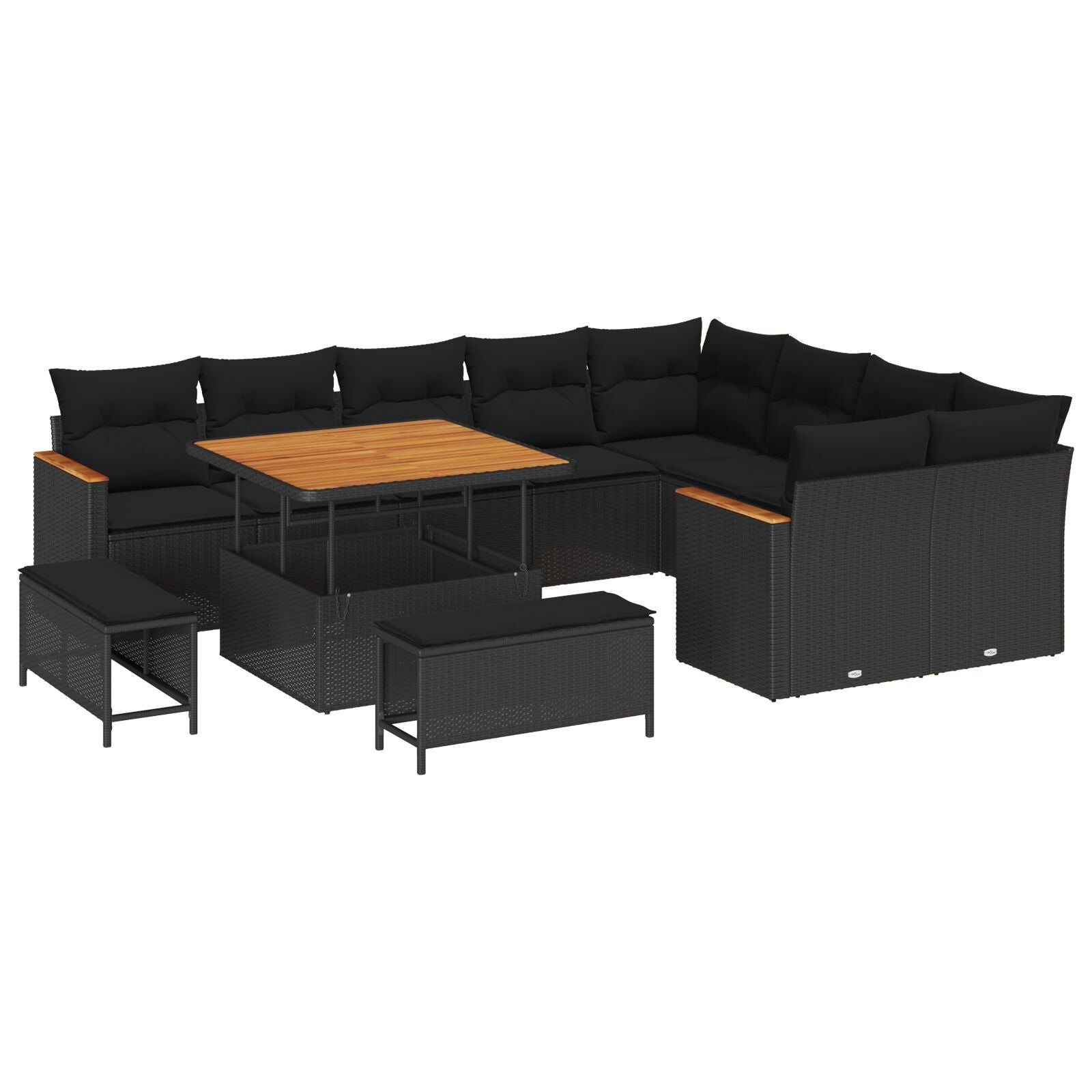 Zestaw Sof na Ogród z poduszką 12 pcs Czarny Rattan poli vidaXL