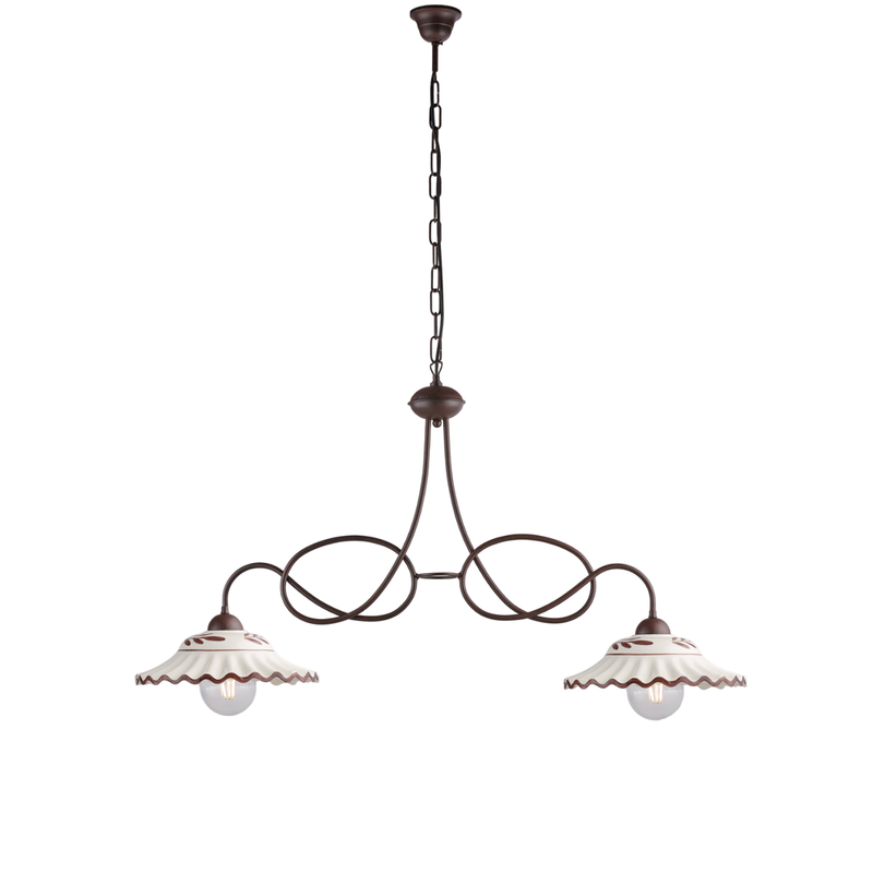 Bistrot żyrandol z czarnego żelaza z efektem rdzy, ceramiczne dyfuzory, 2 lampy, 98x30 cm