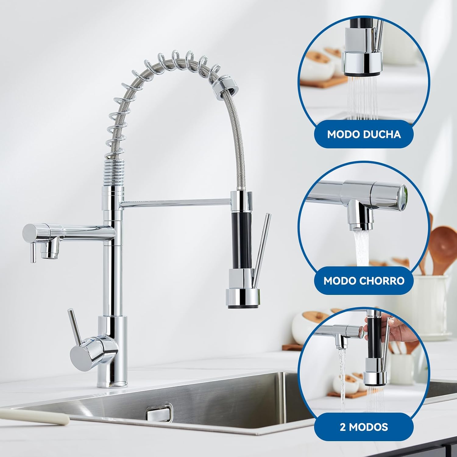 Robinet De Cuisine Avec Douchette Mitigeur évier Rotatif à 360° Avec 2