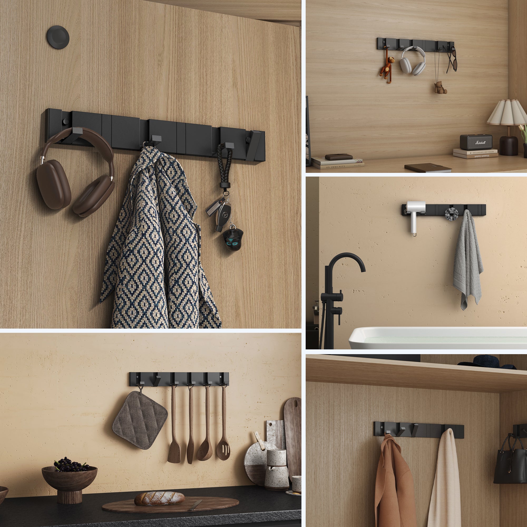 Doporro Patère Murale Porte Manteau Mural Noir De 6 Crochets