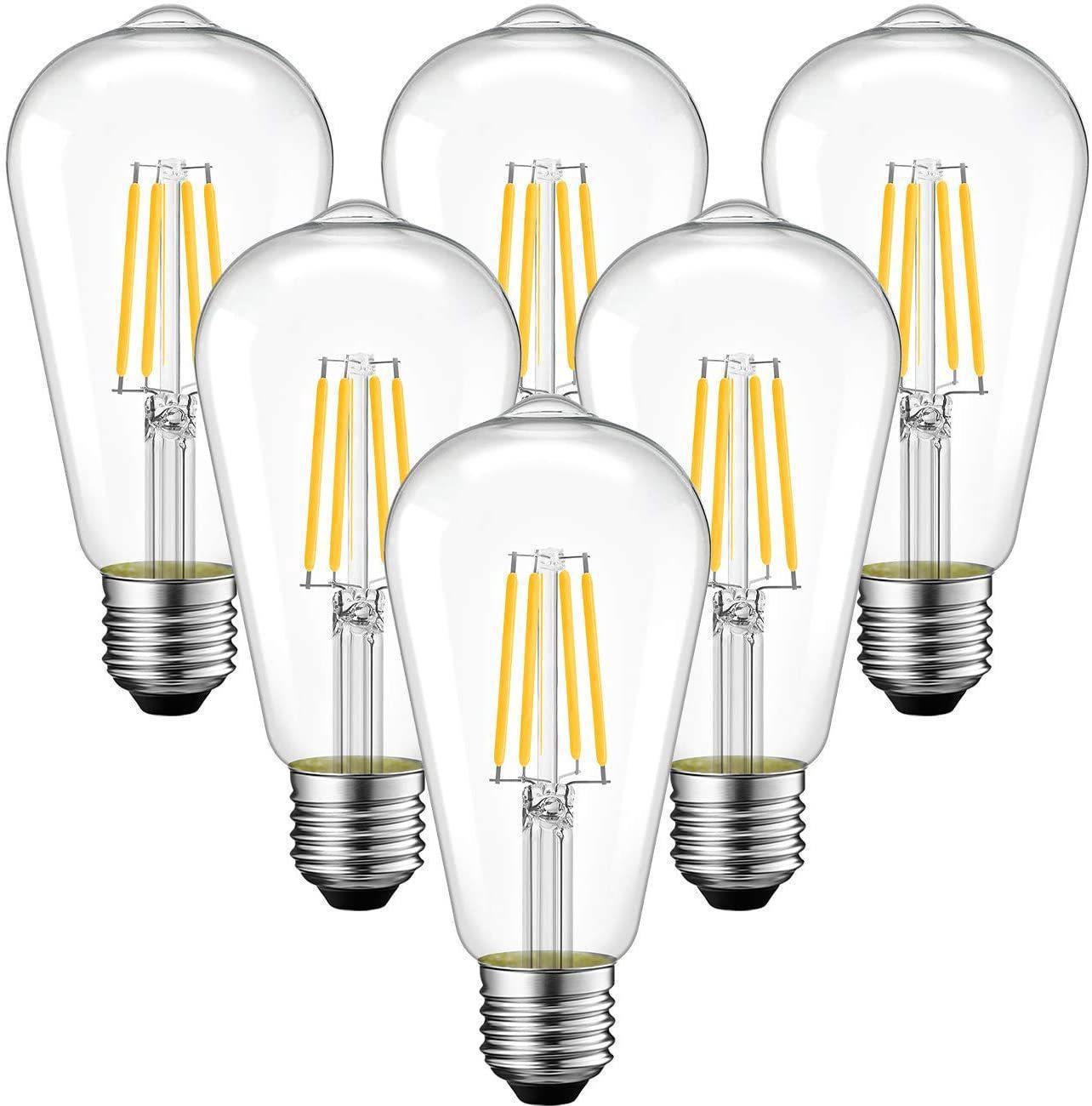 [6 szt.] Żarówka LED z żarnikiem E27 4W, wkręcana, ciepła, przezroczysta (3000K)