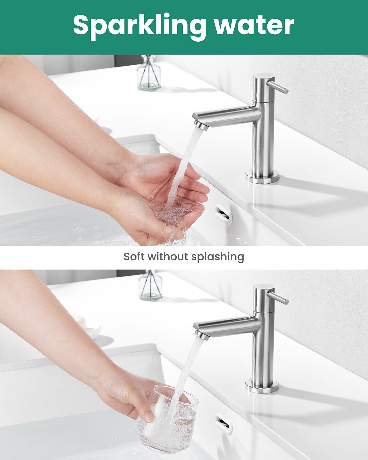 CECIPA MAX Robinet Lavabo Eau Froide avec Flexible Raccordement, Robinet Lave Main Eau Froide Uniquement avec Bec Hauteur 8.8MM pour Salle de Bain - 4