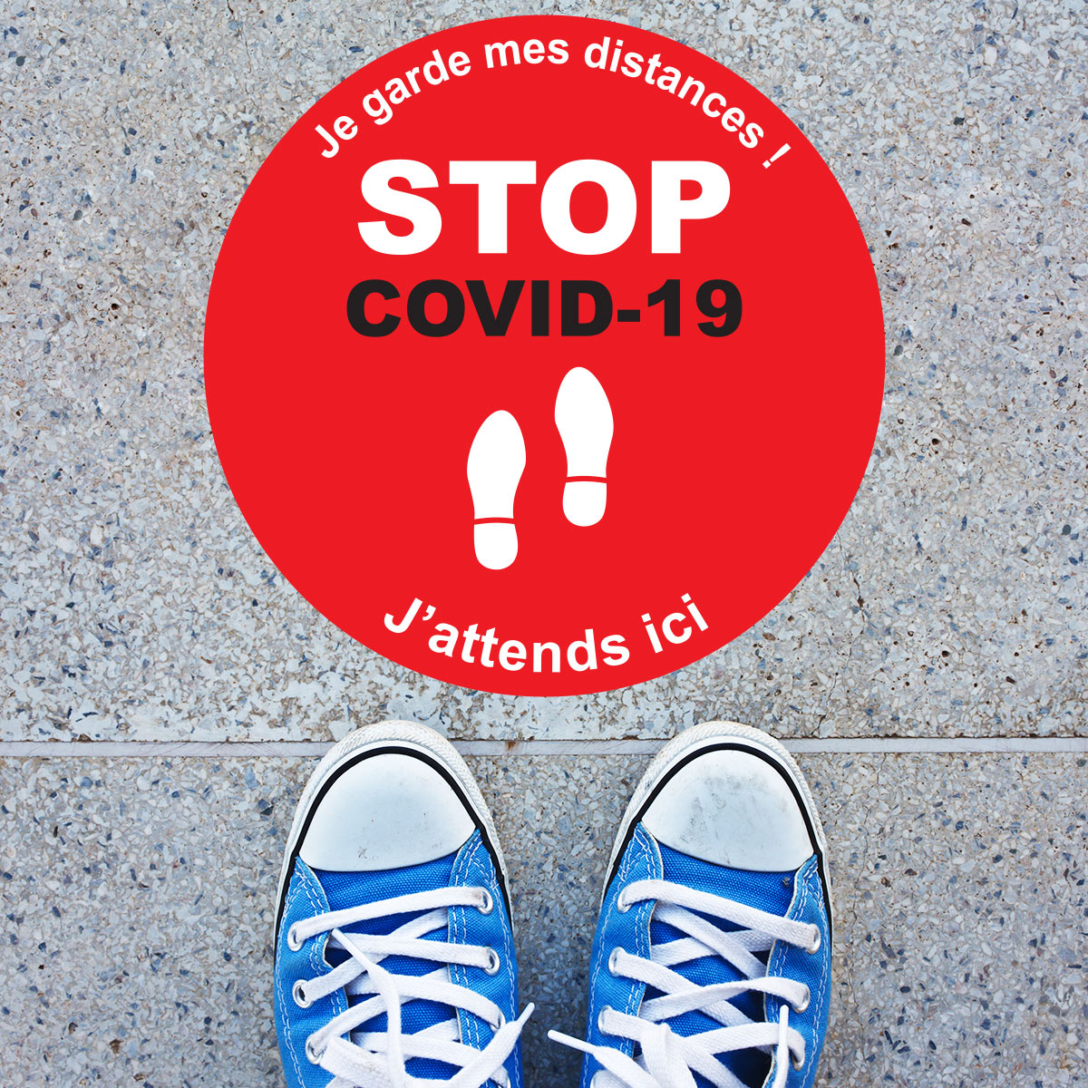 Vinilo suelo stop covid-19 - adhesivo de pared - revestimiento sticker mural decorativo - 1 adhesivo 50x50cm