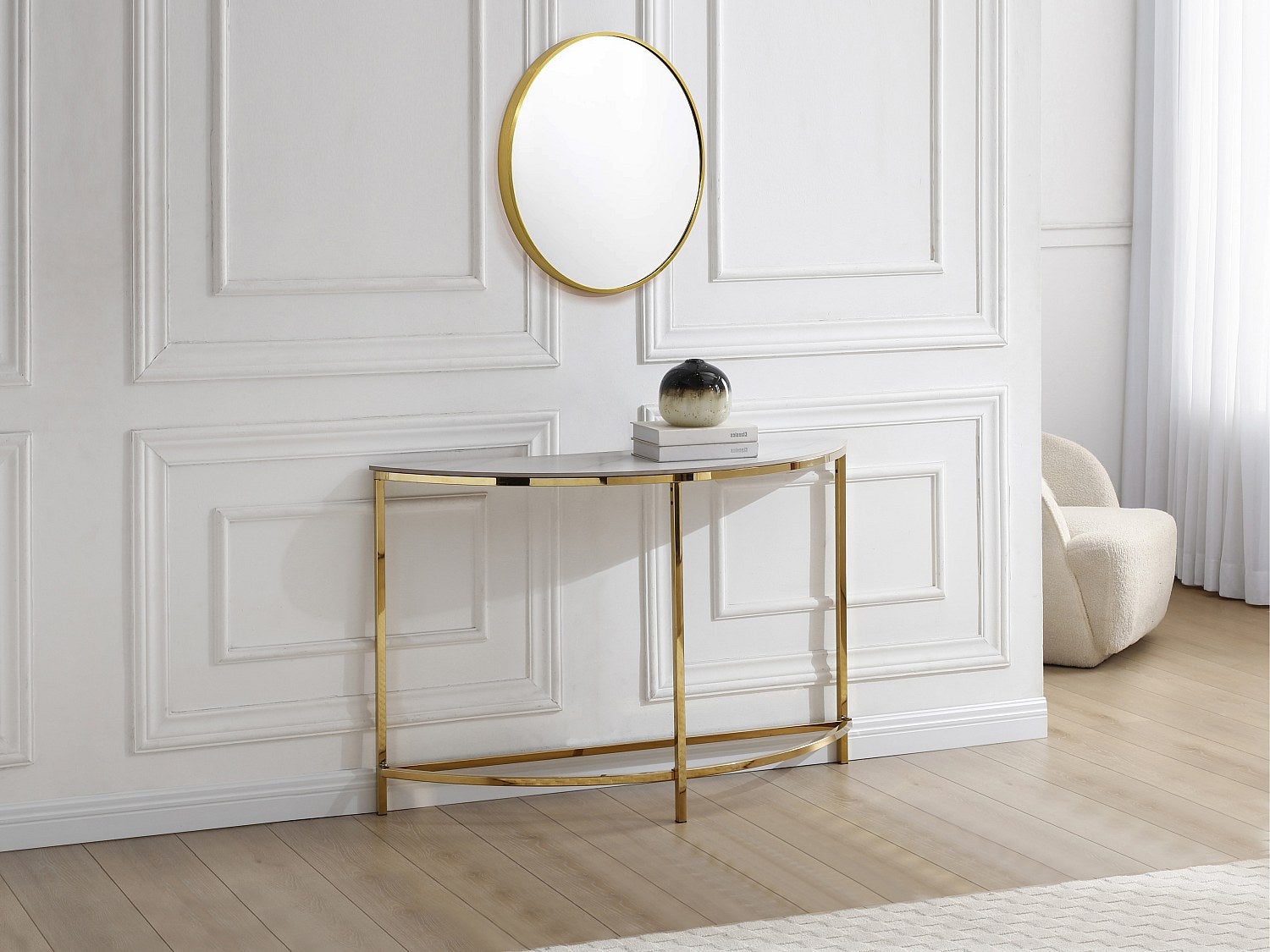 Konsola z ceramiki i stali nierdzewnej - Efekt białego marmuru i Złoty - CYLIAN Pascala Morabito