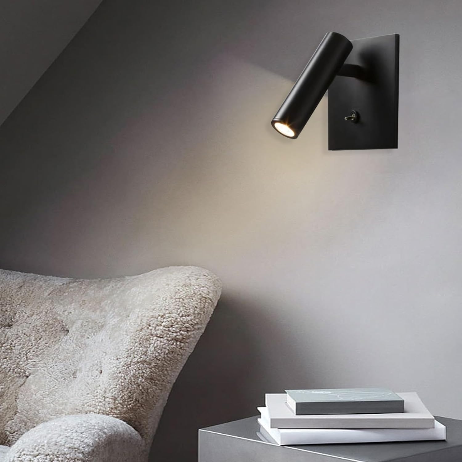 Nowoczesna, obrotowa o 90° lampa ścienna LED do wnętrz z włącznikiem, idealna do czytania, sypialni lub salonu (4000 K, kolor czarny)