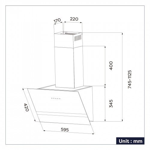 Hotte Inclinée 650m³/h Classe A Eclairage LED Noir CBCB6736H-OW - 2