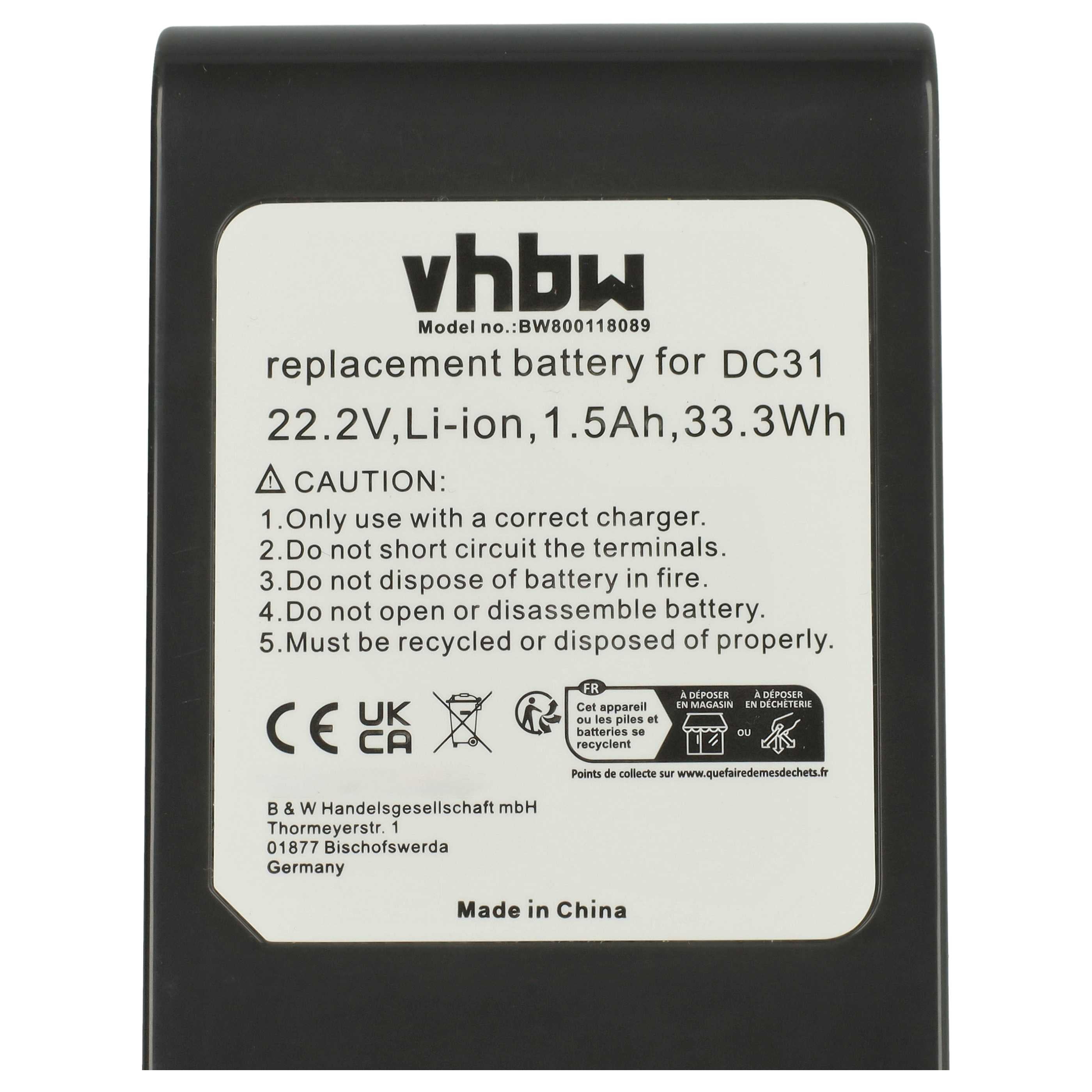 vhbw Batterie remplacement pour Dyson 18172-01-04, 17083-4211, 17083-3511, 17083-2811 pour aspirateur - Type A gris (1500mAh, 22,2V, Li-ion) - 4