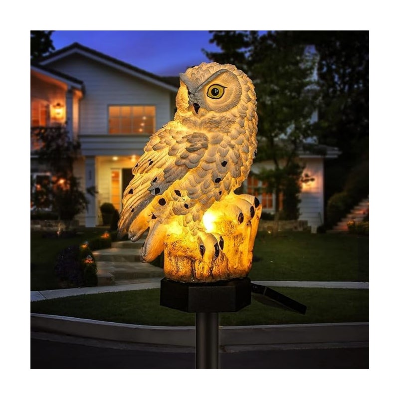 Solarna Lampa Trawnikowa Sowa Dekoracja Ogrodowa Zewnętrzna Automatyczne Wodoodporne Światło do Alejki na Dziedziniec lub Taras Lampa Solarna Biała