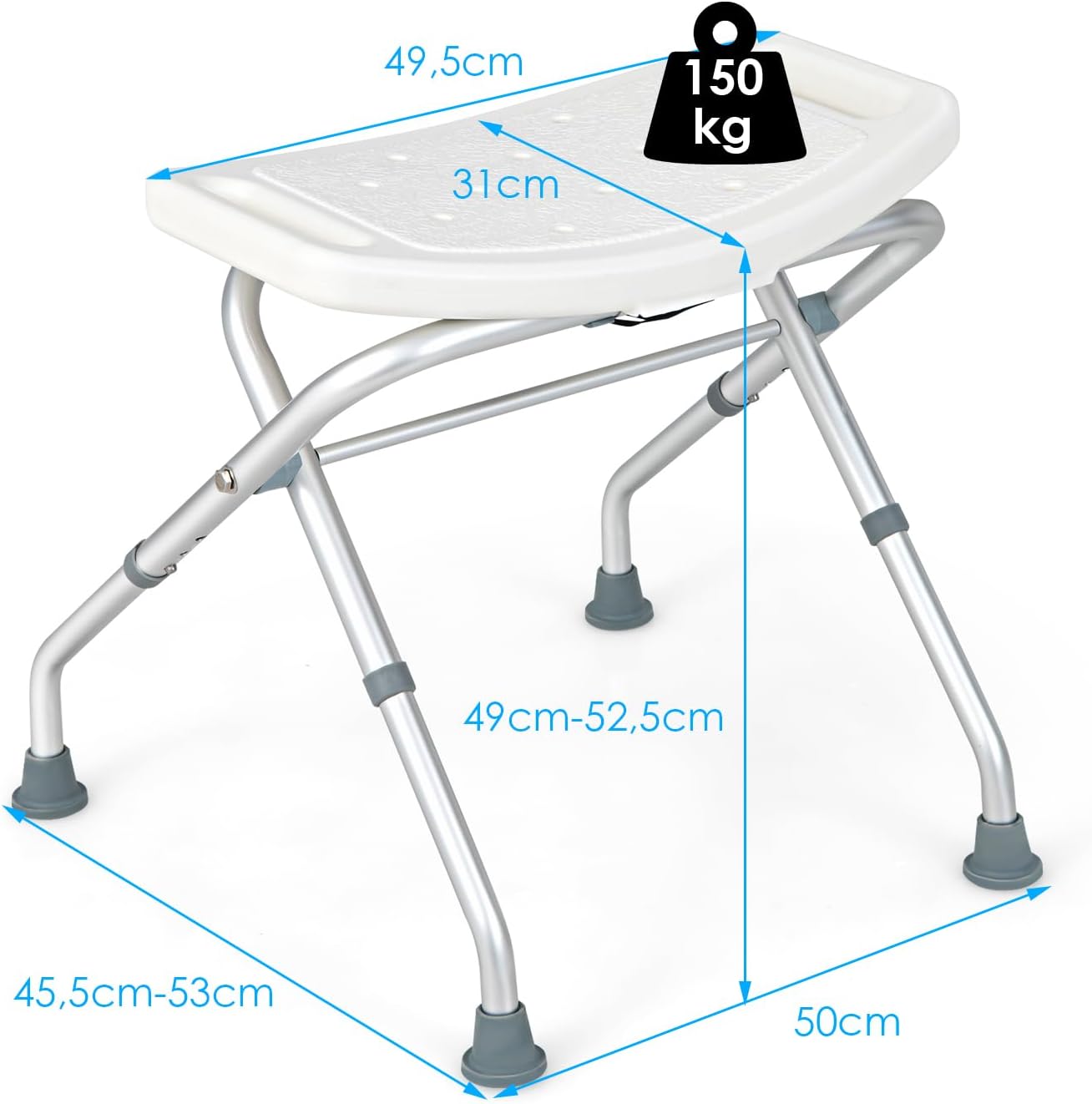 Tabouret de Douche Hauteur Réglable 49-52,5 cm, Chaise de Douche pour Personnes Agées Handicapées - 4