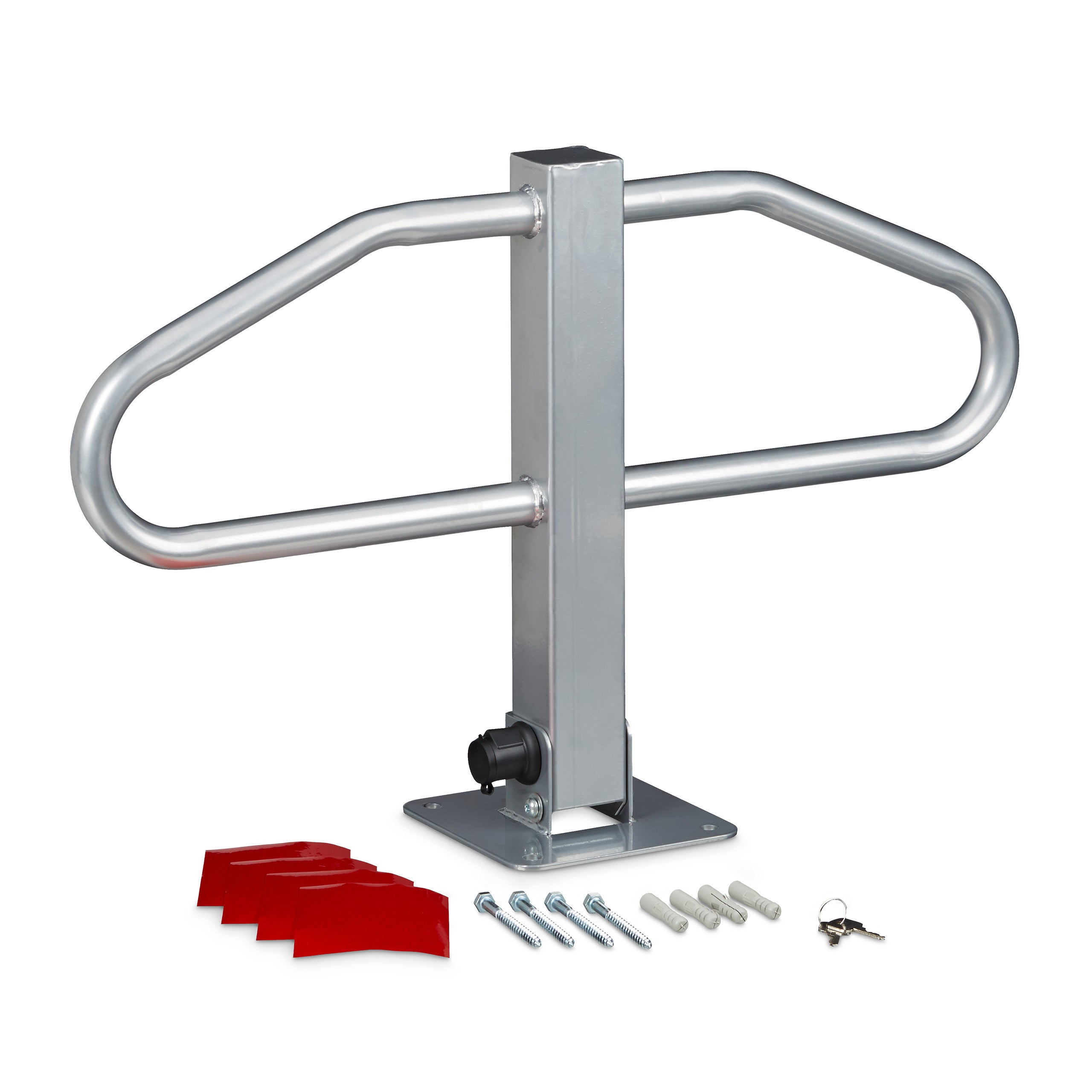 Barriera Parcheggio, Blocco Posto Auto, Catarifrangente, Metallo, 47x70x18 cm, Sbarra Posteggio, Argento, Relaxdays - 8