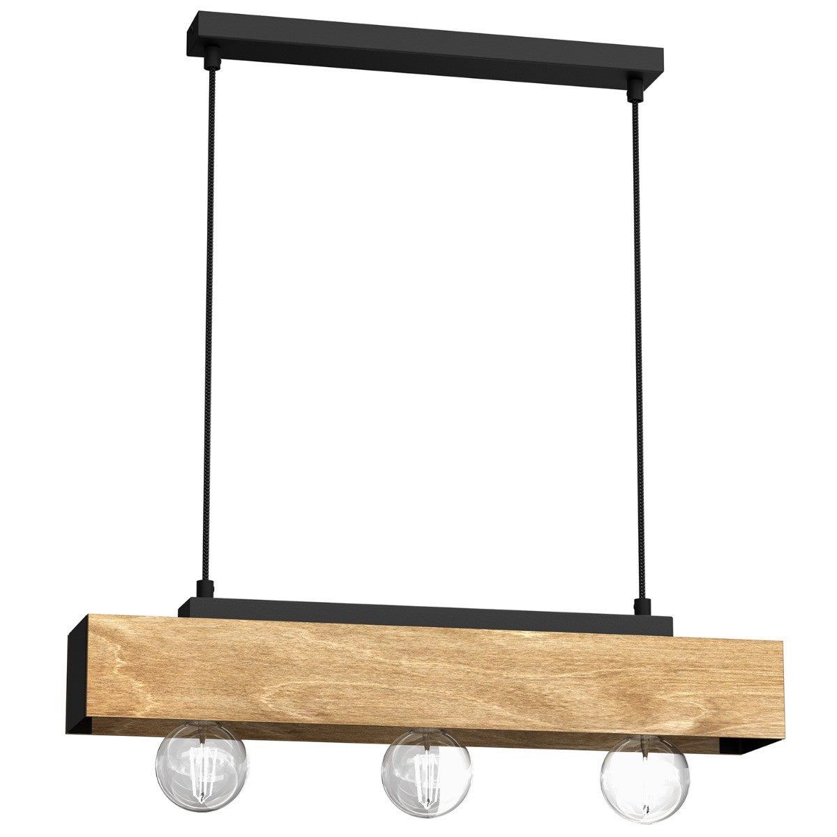 Lampa wisząca Miluza jasne drewno-czarny matowy 3xE27x15W wym: 95 x 57 x 11 cm metal Luminex