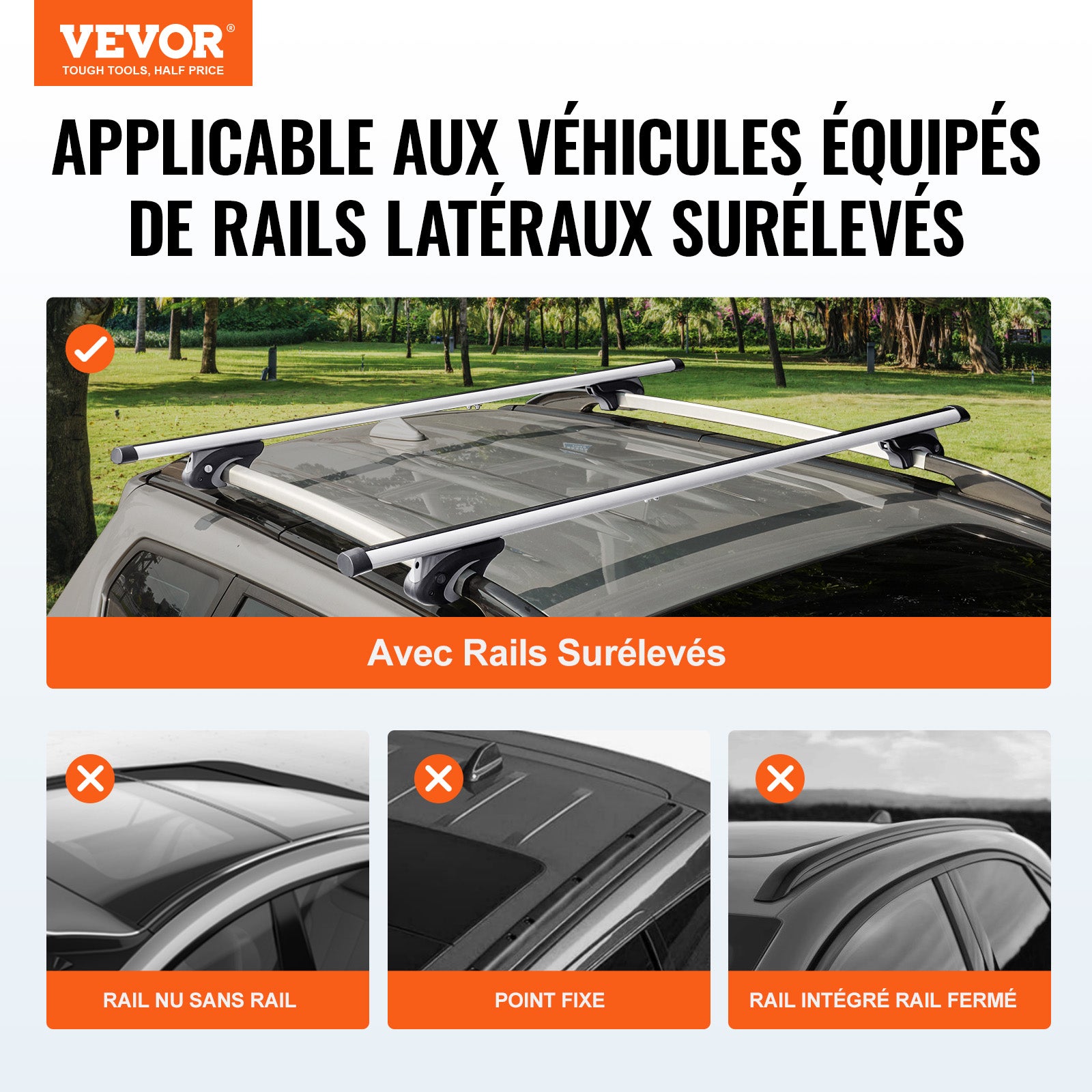 Barres de Toit Transversales Universelles VEVOR 2PCs Verrouillables Porte-Bagages Voiture en Aluminium Charge 90,7 kg Galerie de Toit - 2