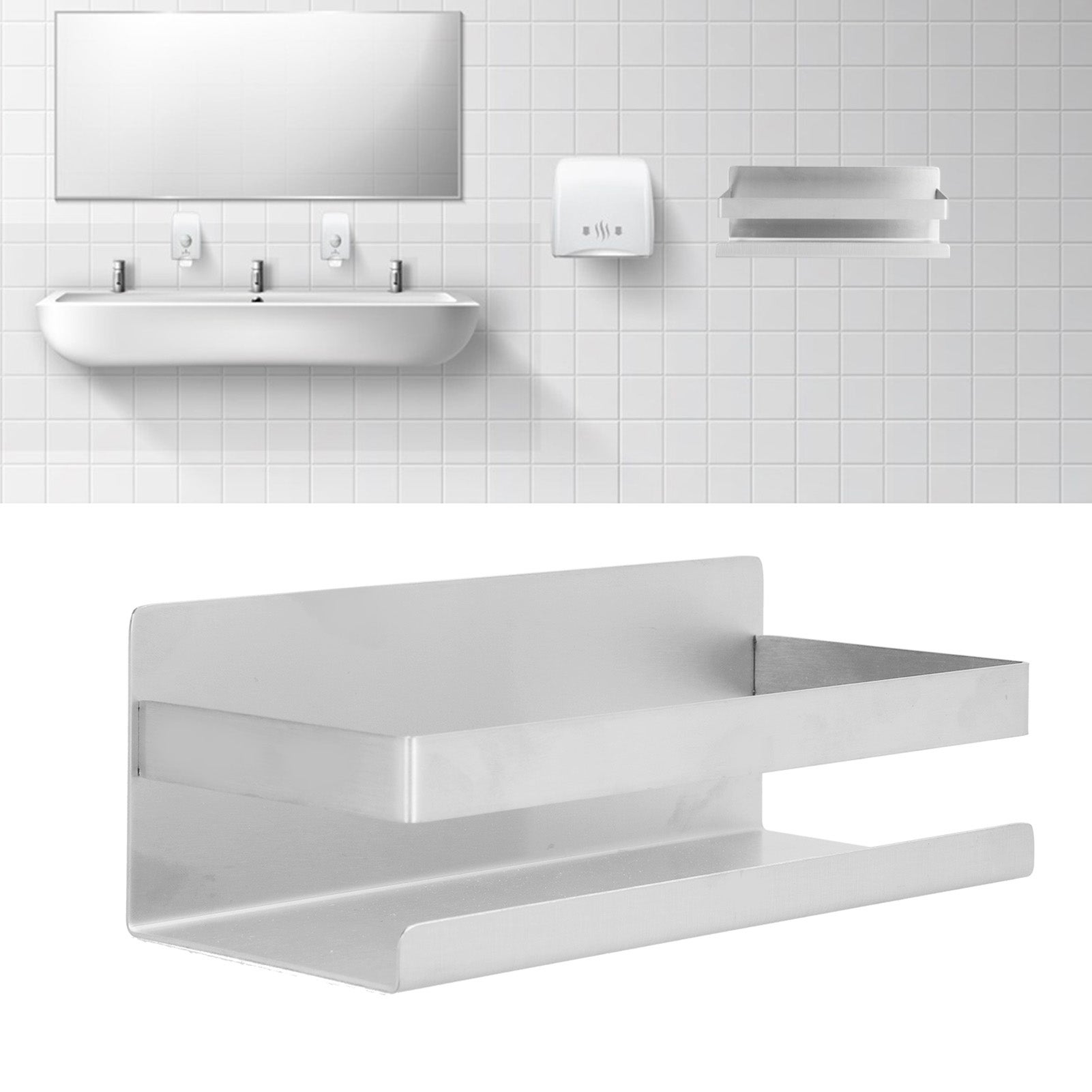 Organizzatore Doccia Adesivo In Acciaio Inox 30 Cm - Portaoggetti Per Bagno E Cucina, Ripiano Antiruggine Senza Fori - 3